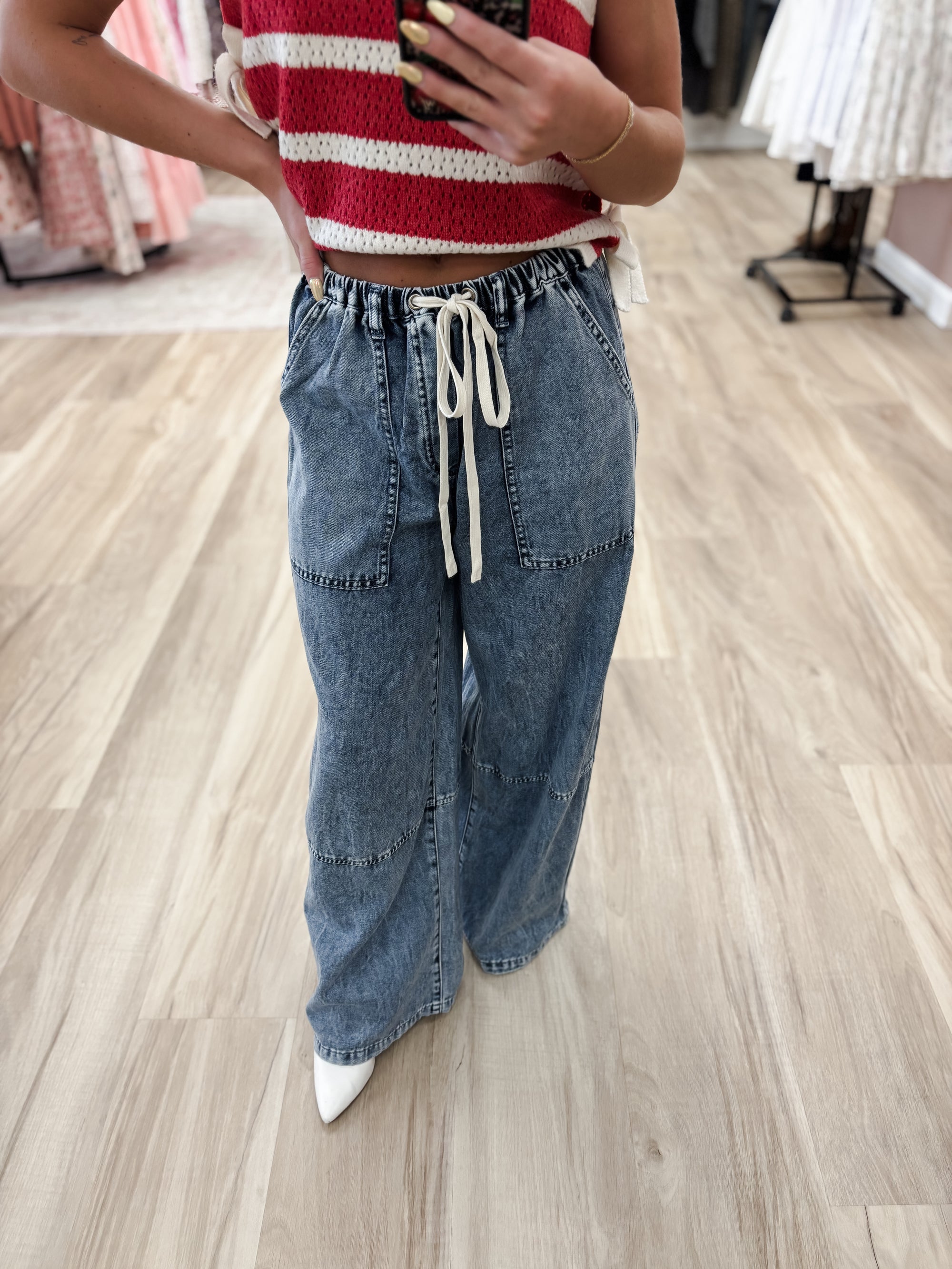 Talia Drawstring Wide Leg Denim Pants