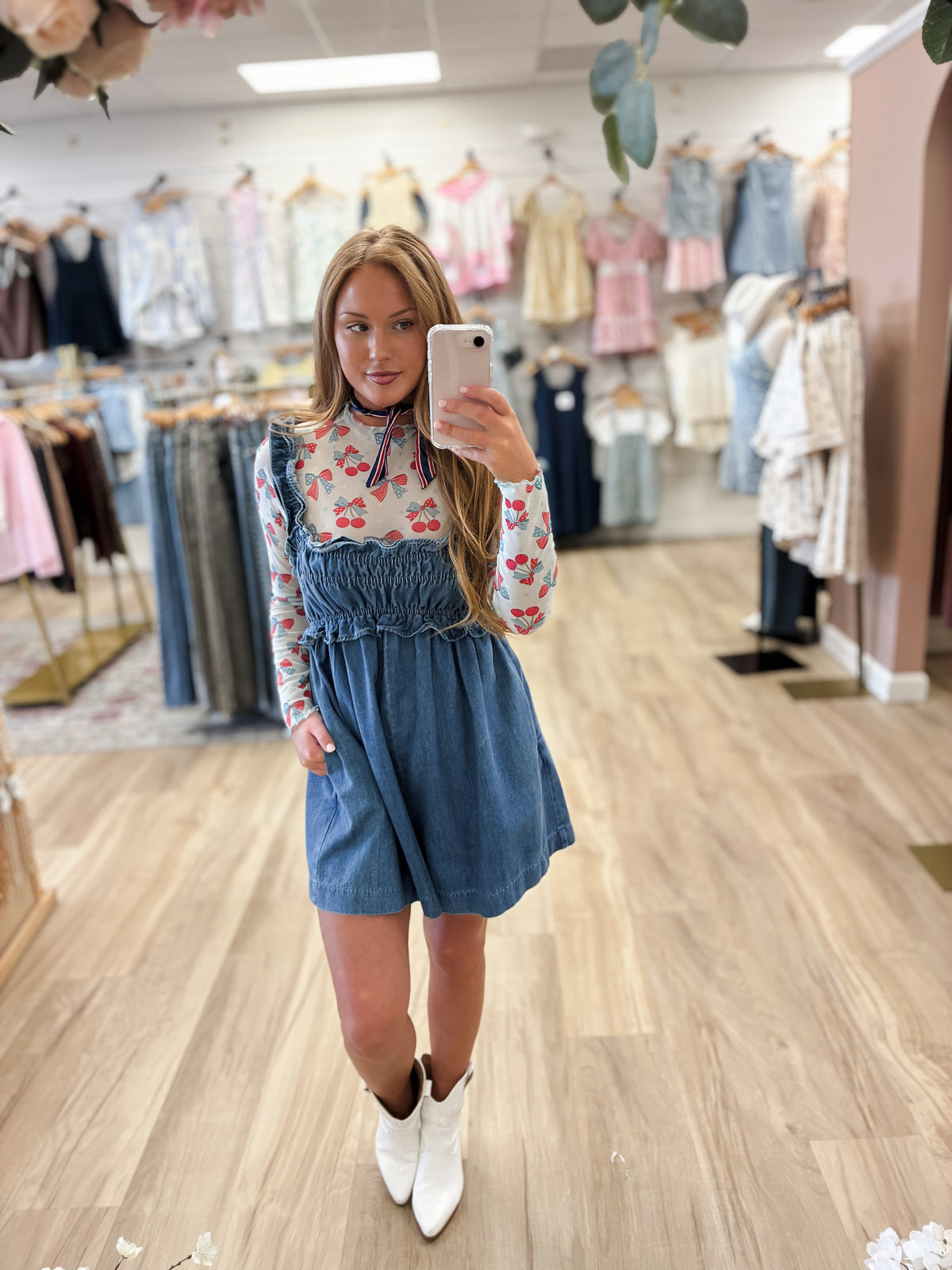 Rowan Cherries Flag Print Mesh Top
