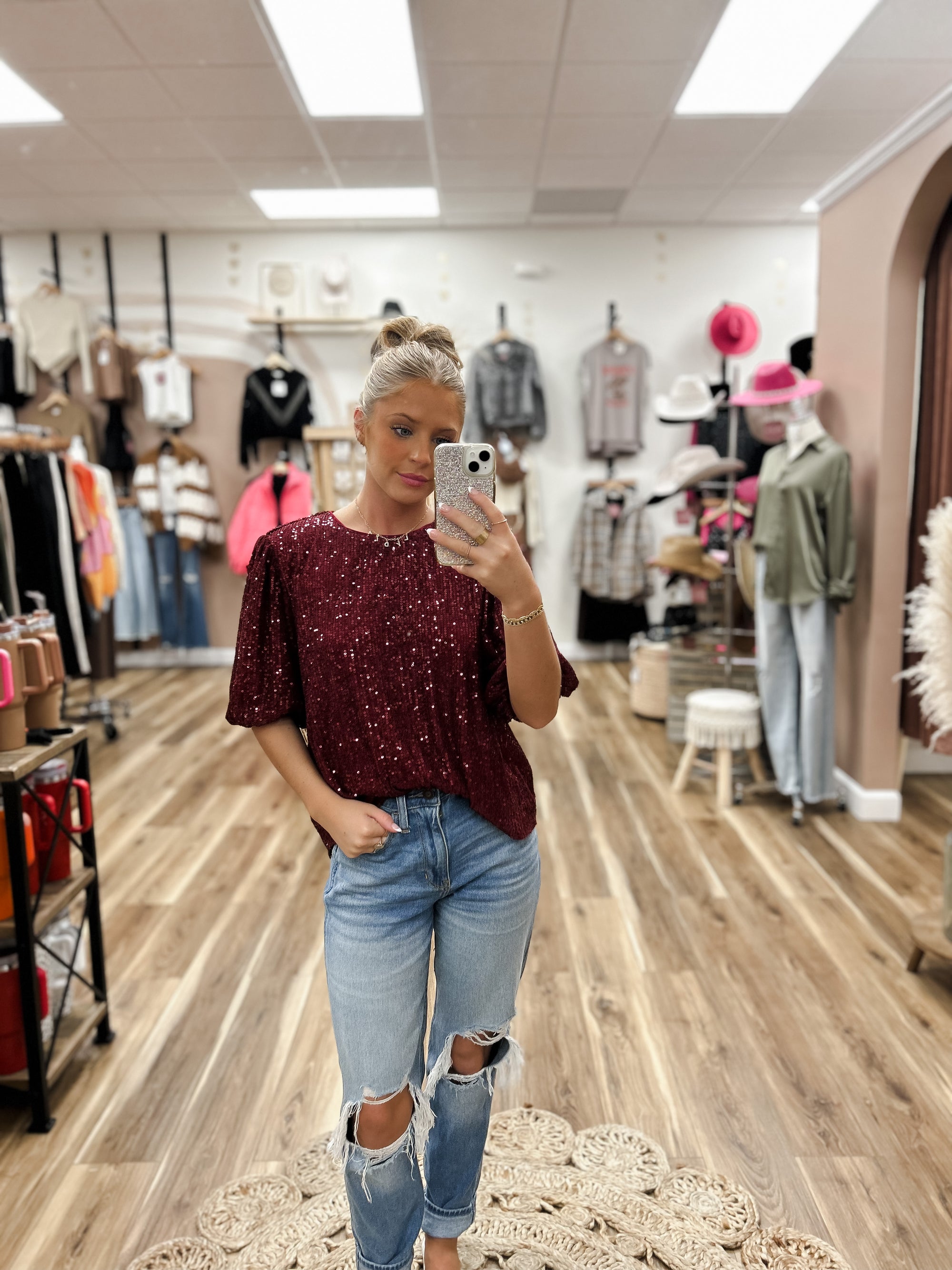 Tinley Red Sequin Top