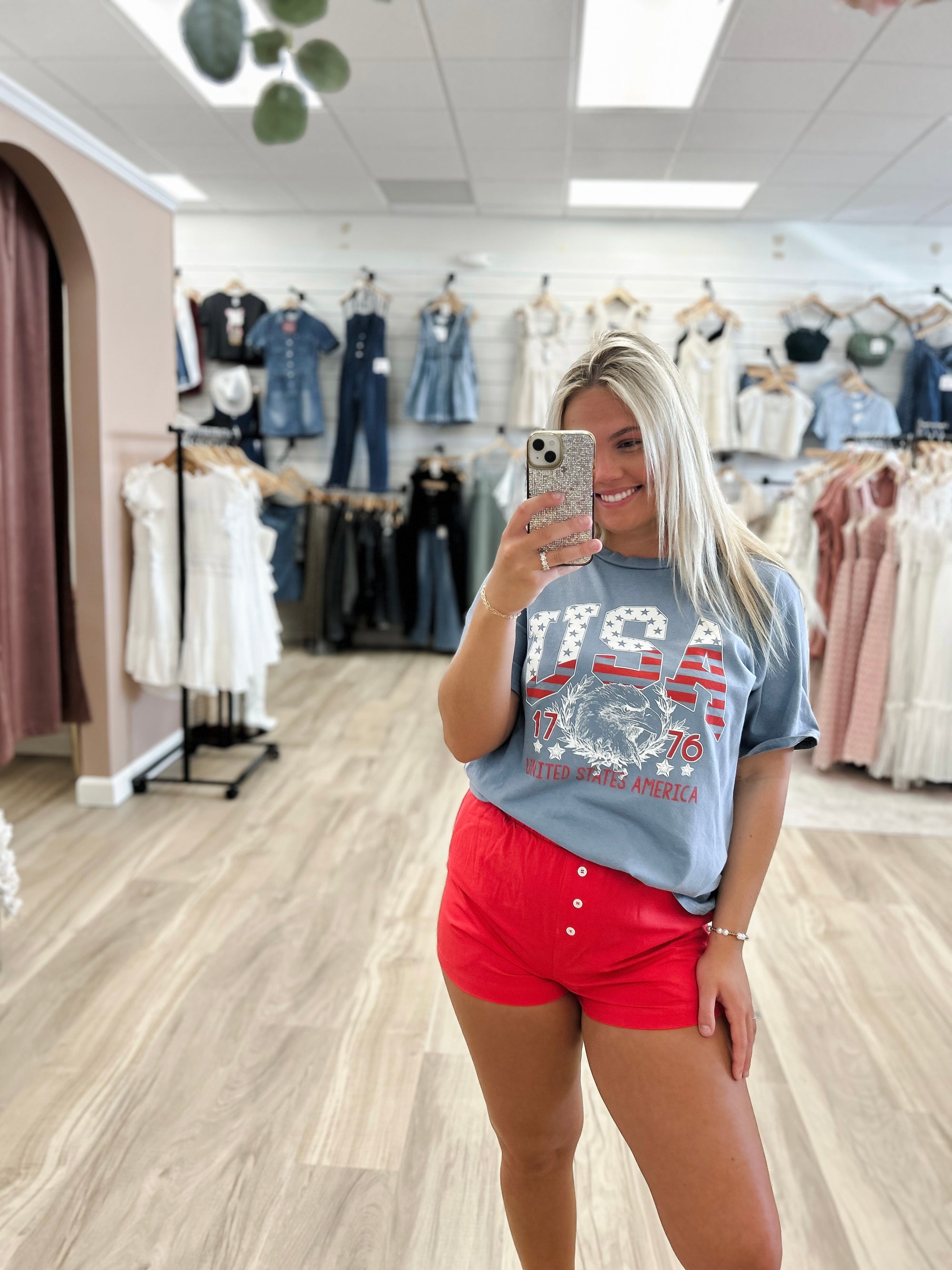 USA 1776 Washed Vintage Blue Graphic Tee