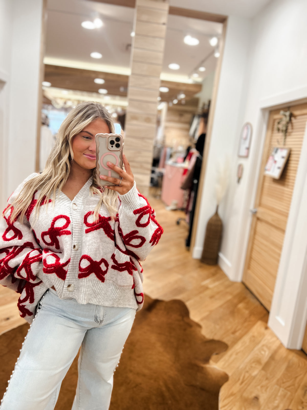 Winter Wishes Red Bow Cardigan