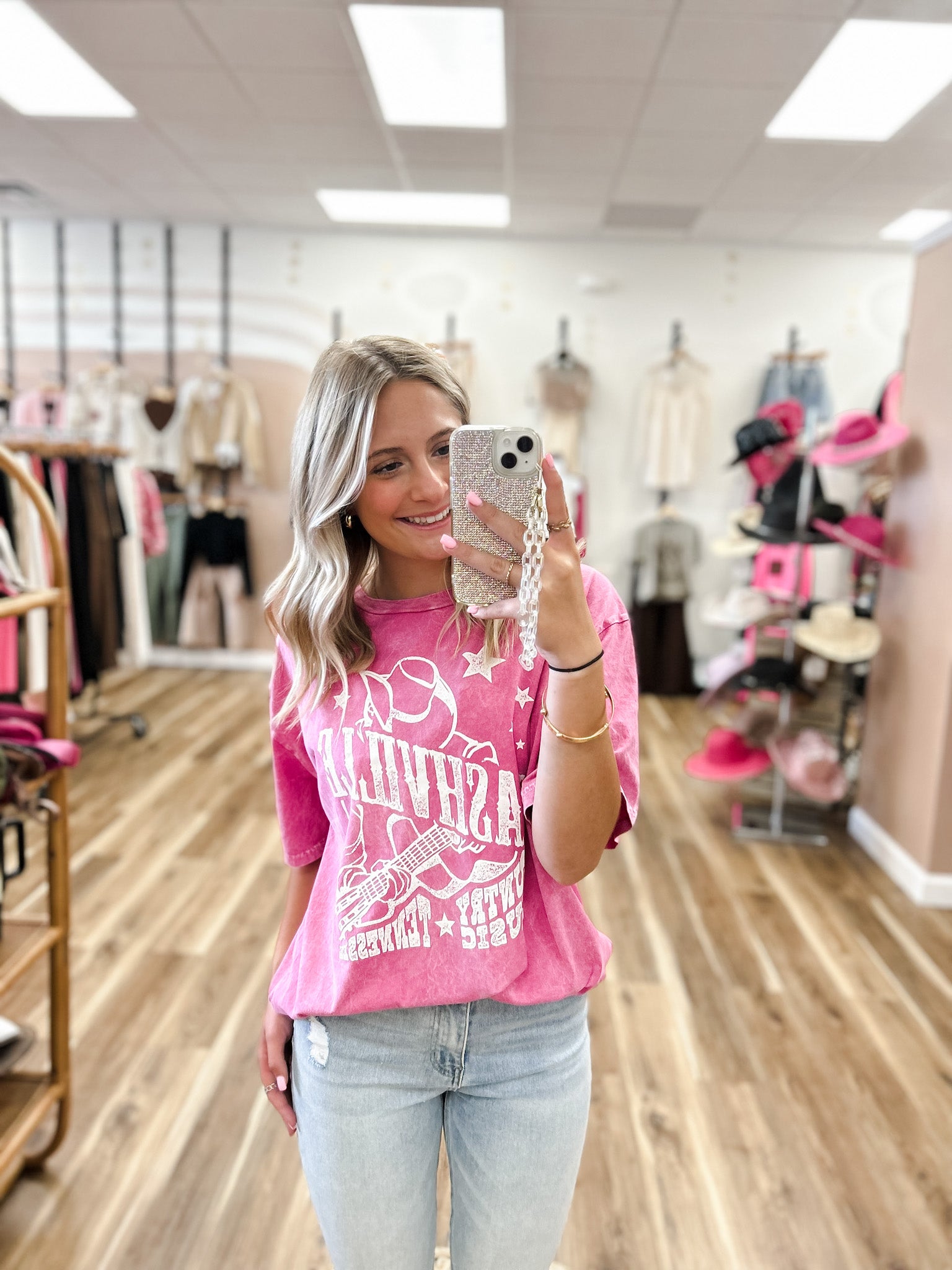 Nashville Country Music Pink Mineral Washed Graphic tee