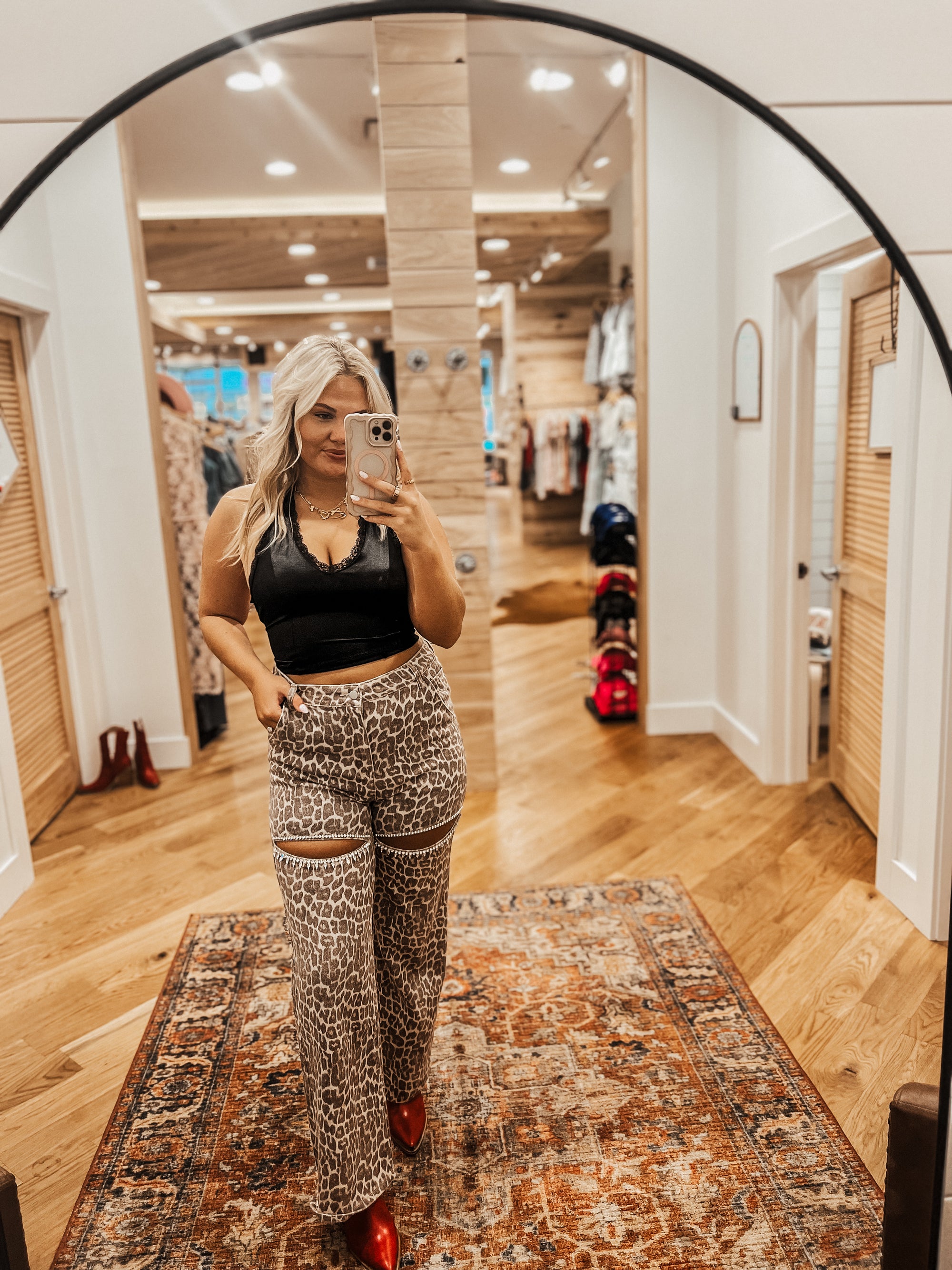 Leopard Rodeo Cutout Jeans