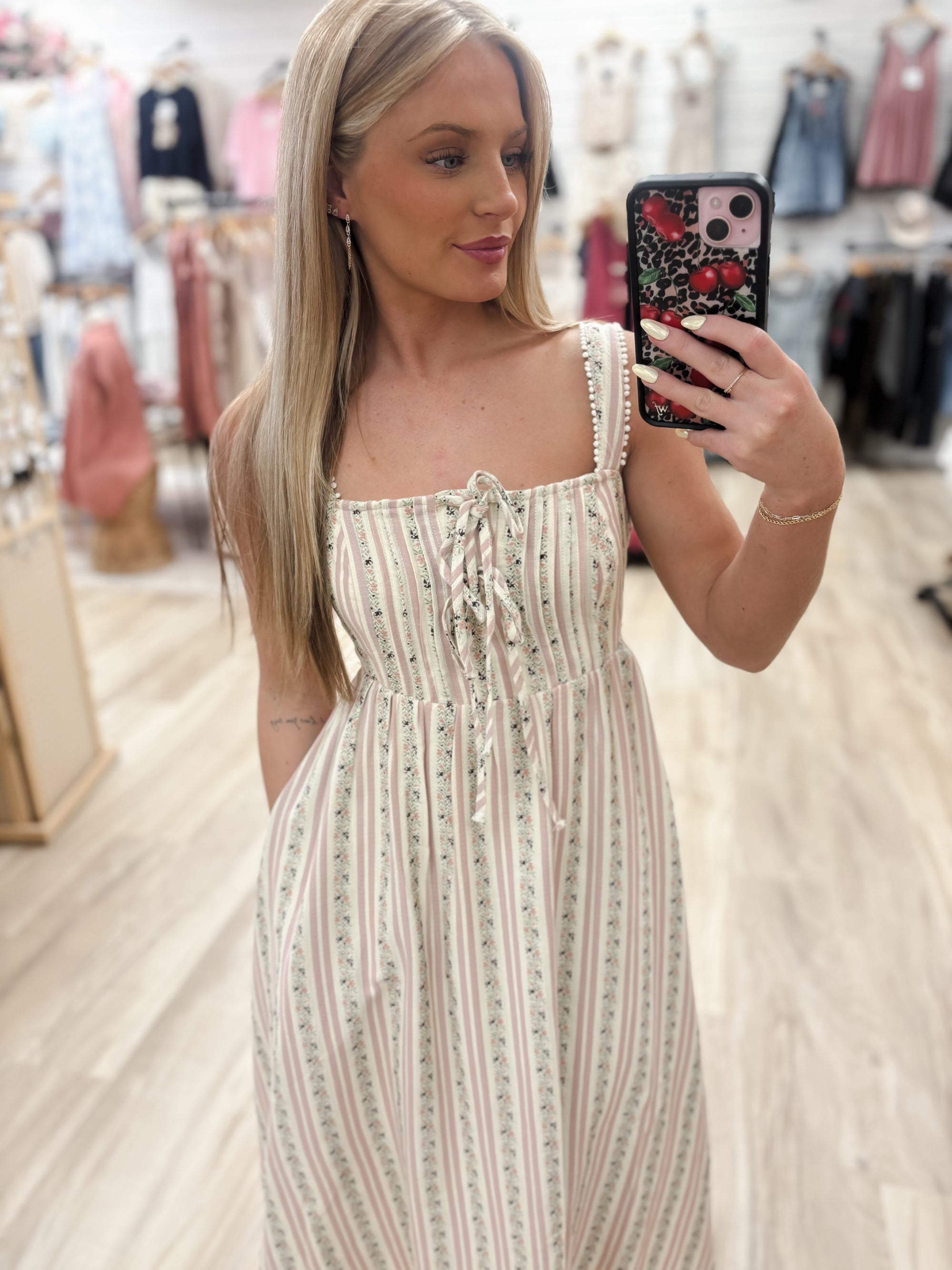 Luella Embroidered Stripe Midi Dress