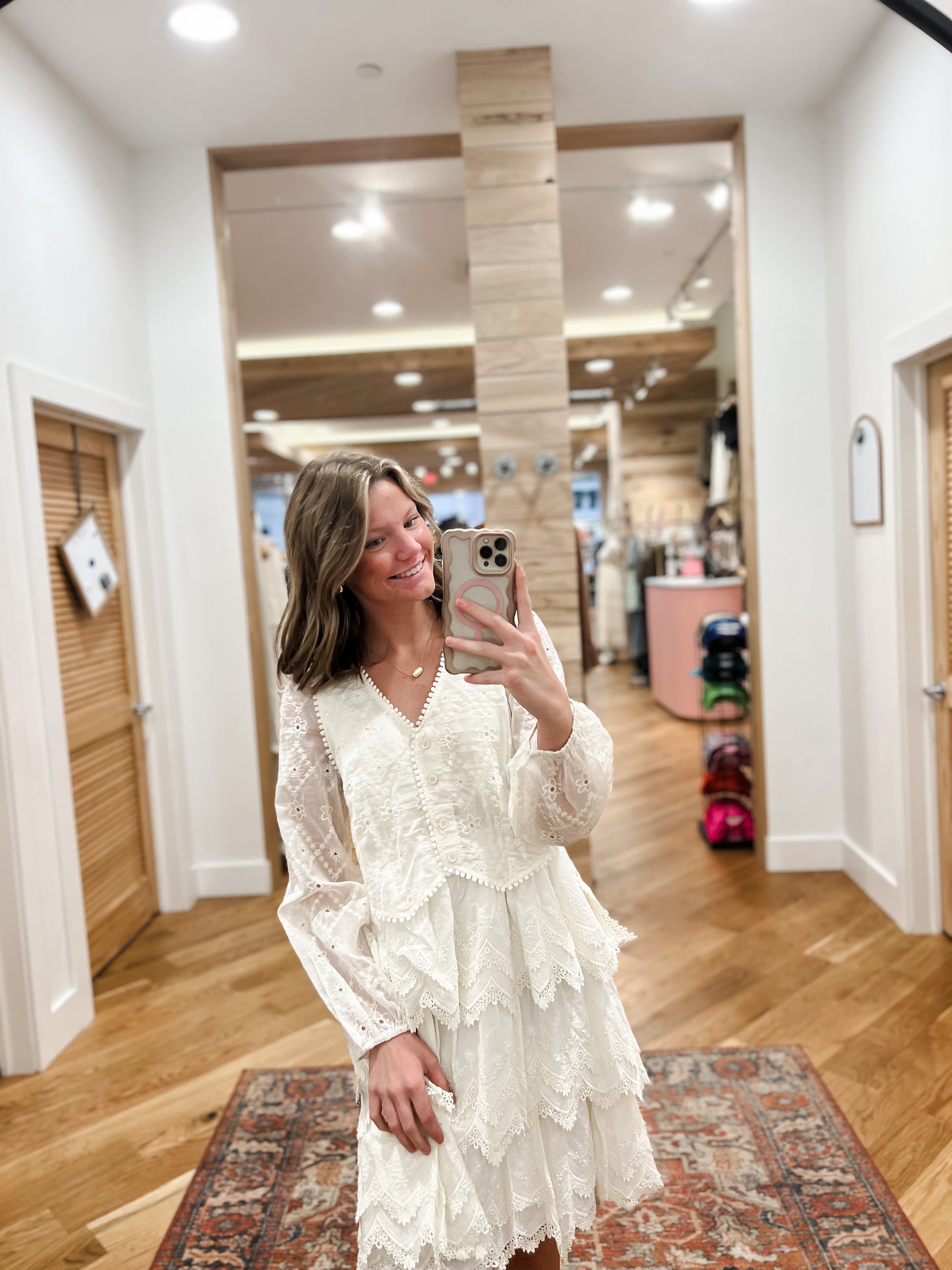 Eyelet and Lace Cream Dress