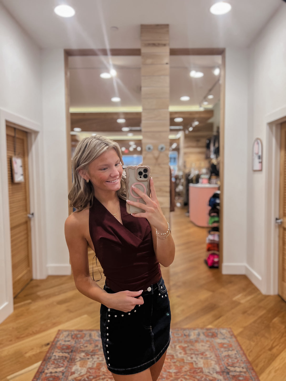 City Lights Maroon Halter Top