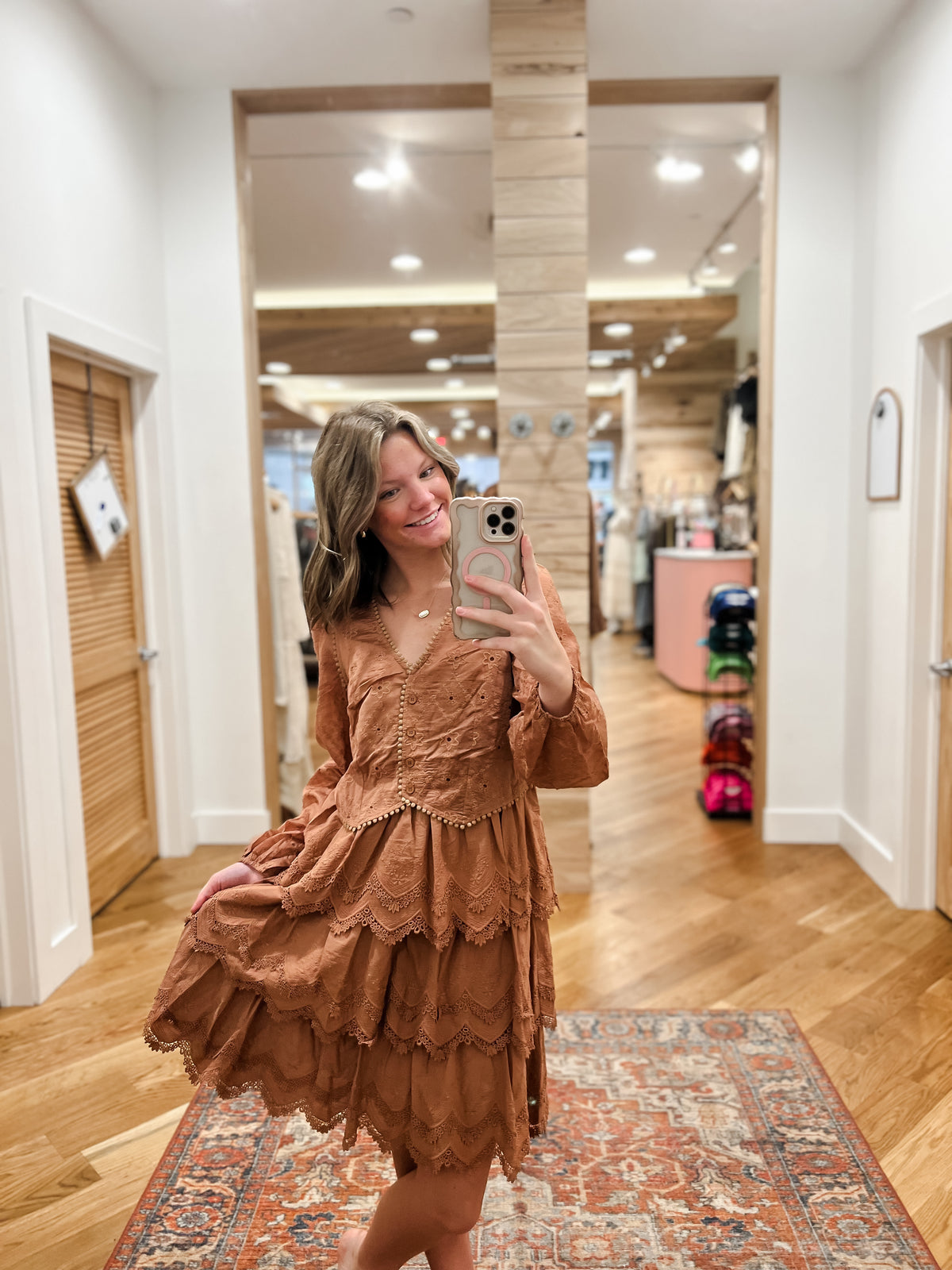 Eyelet and Lace Terracotta Dress