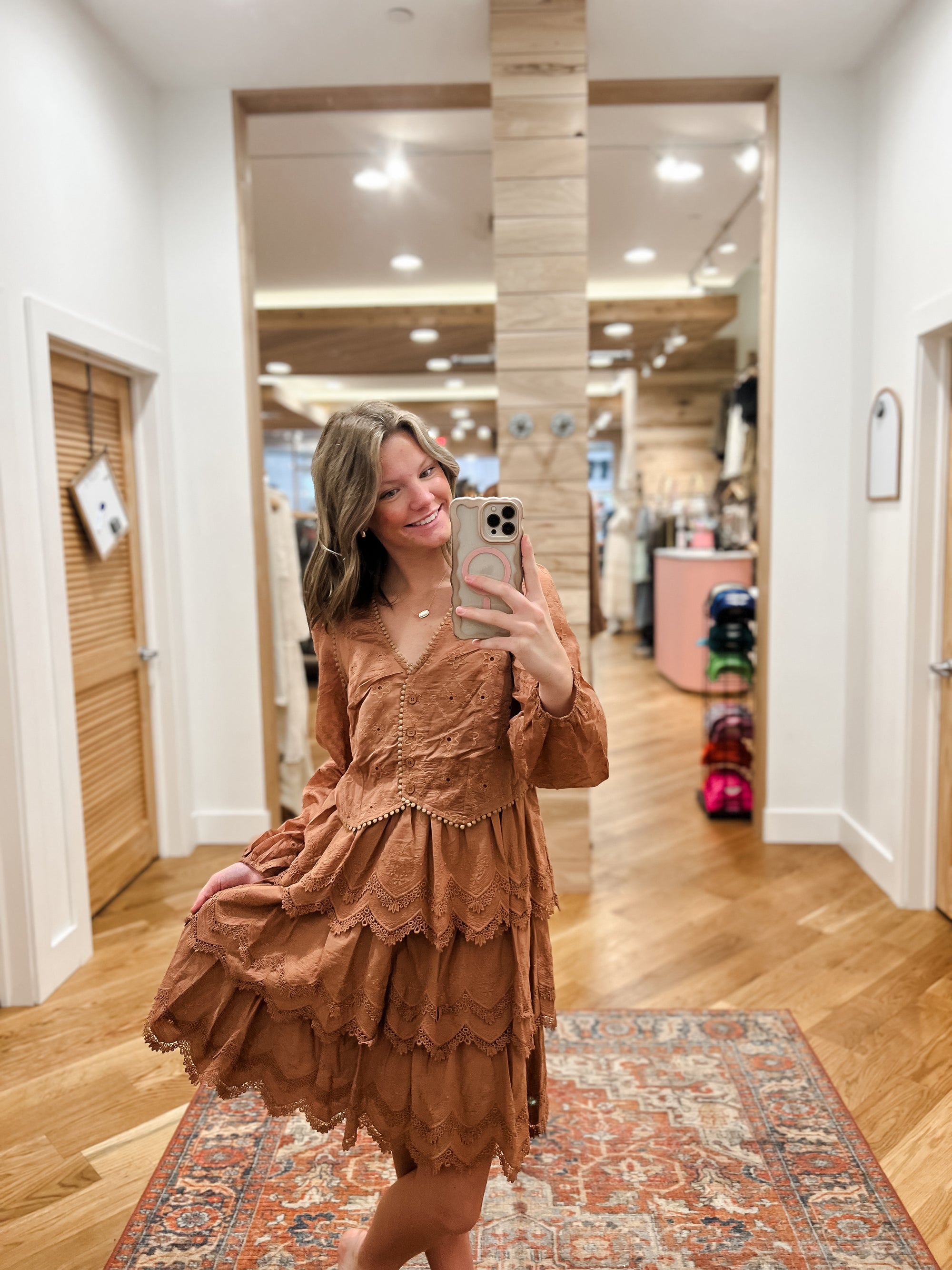 Eyelet and Lace Terracotta Dress