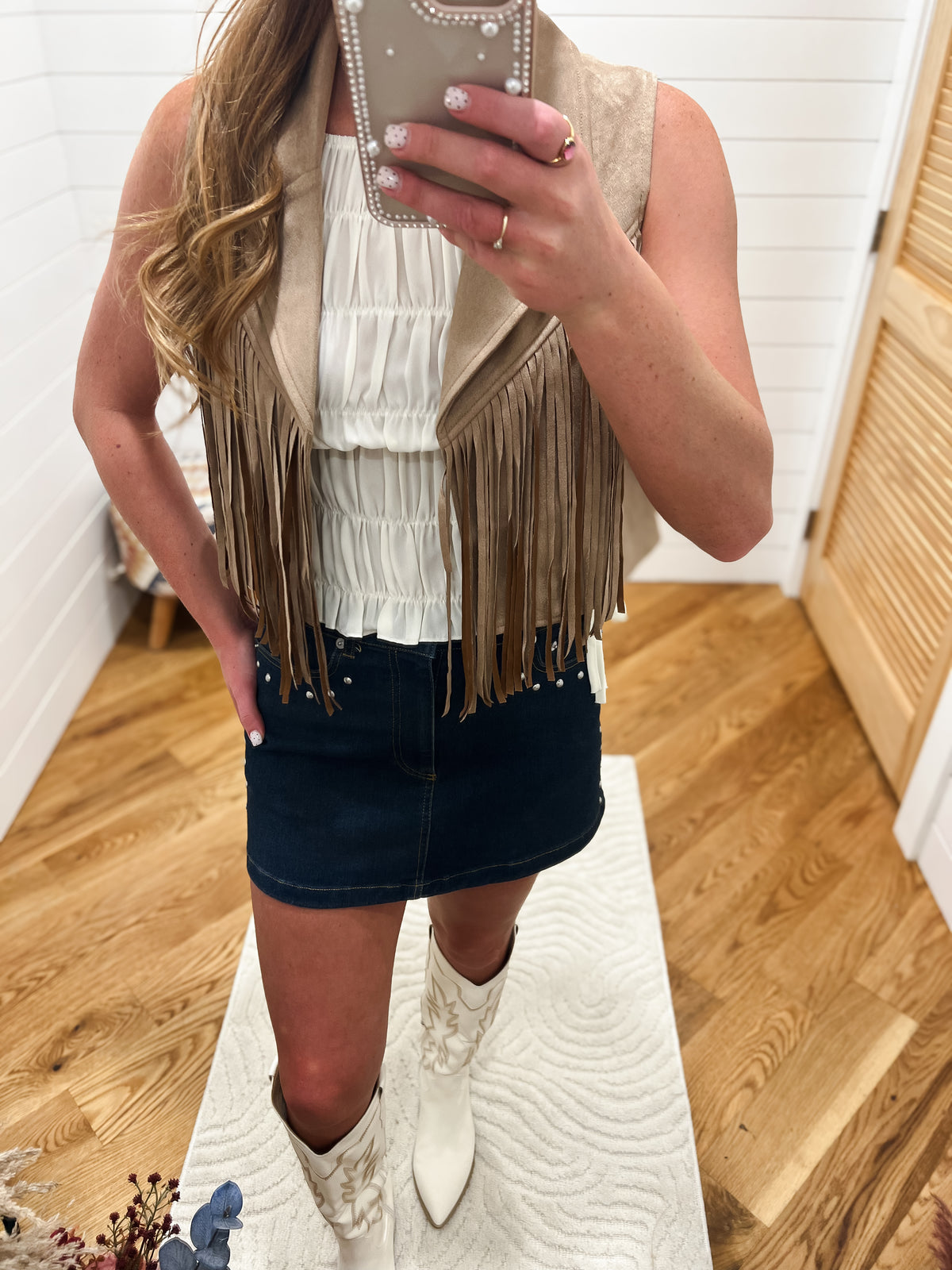 Western Tan Sky Fringe Vest