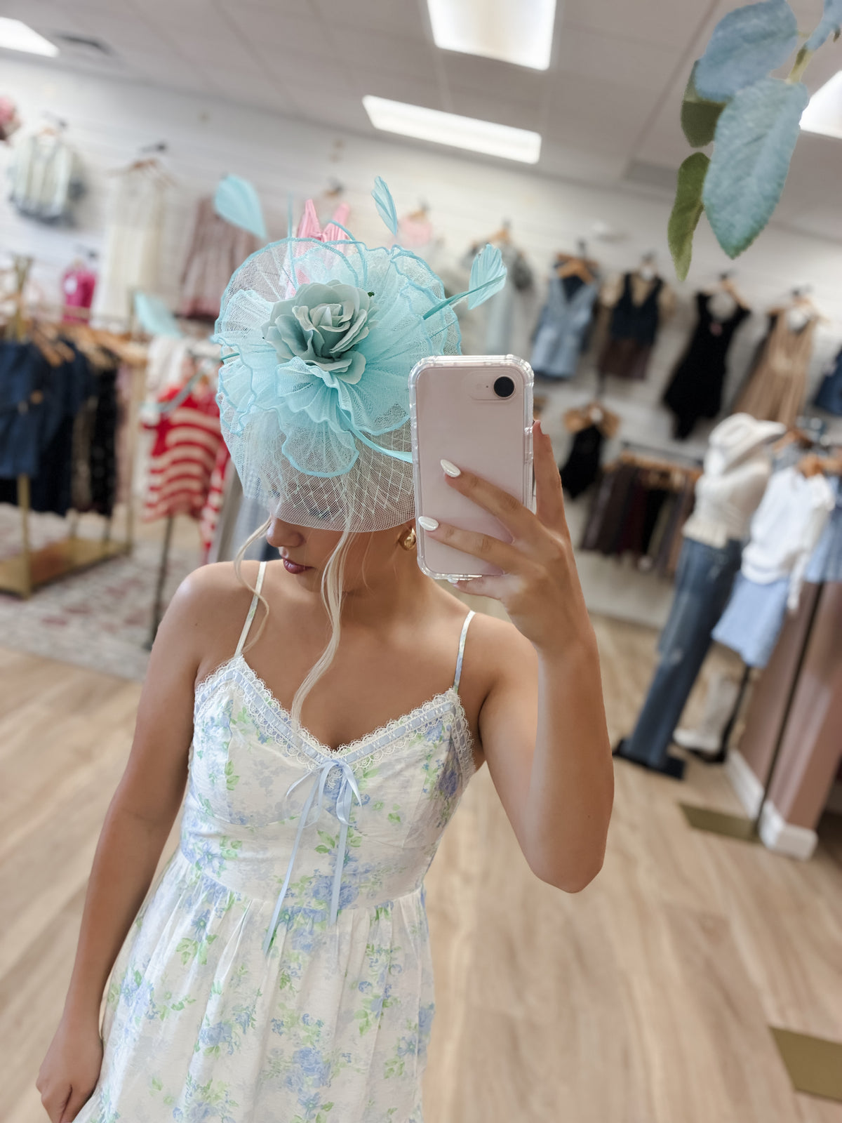 Derby Bloom Fascinator Aqua
