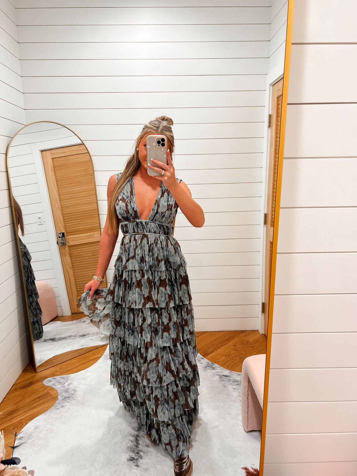 Blue Mocha Floral Tiered Maxi Dress
