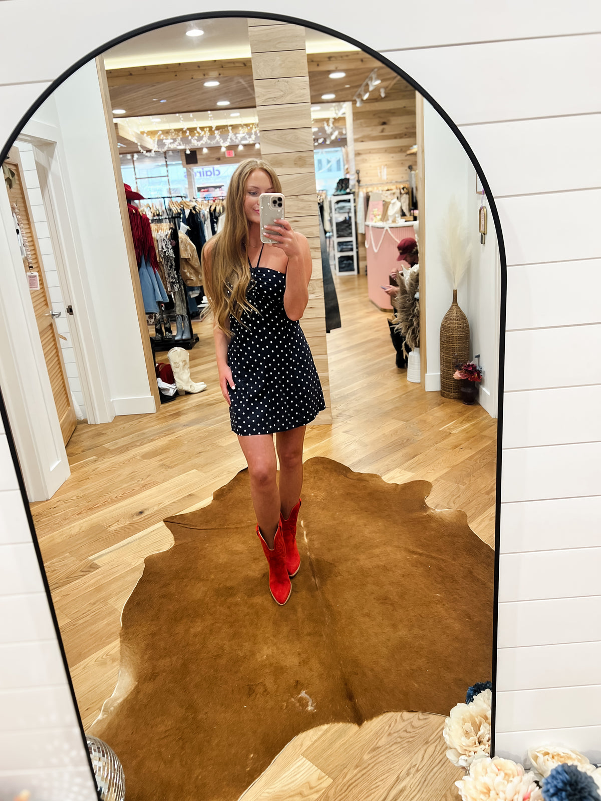 The Navy Dot And Day Dream Halter Mini Dress