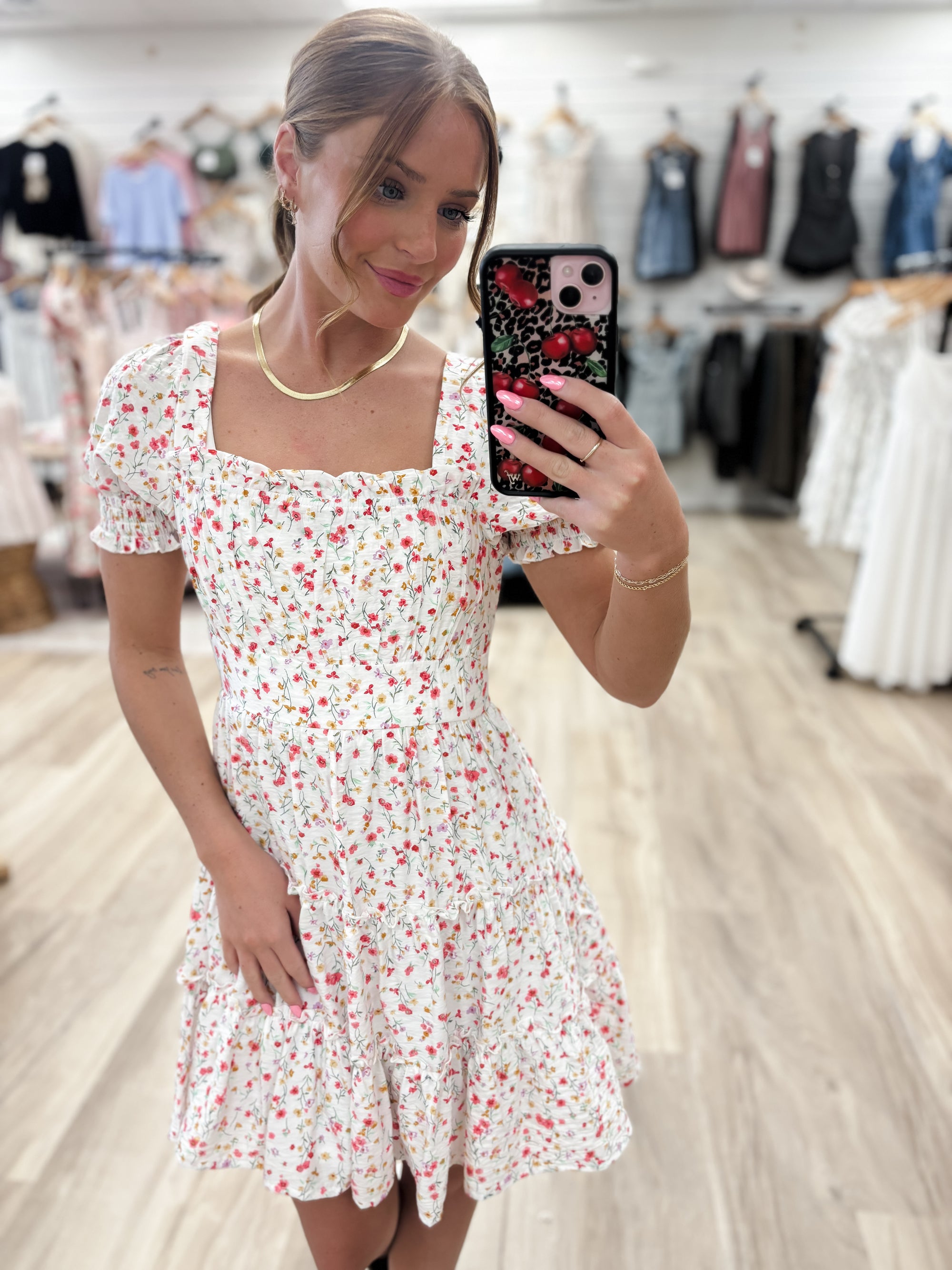 Floral Ivory Mini Dress