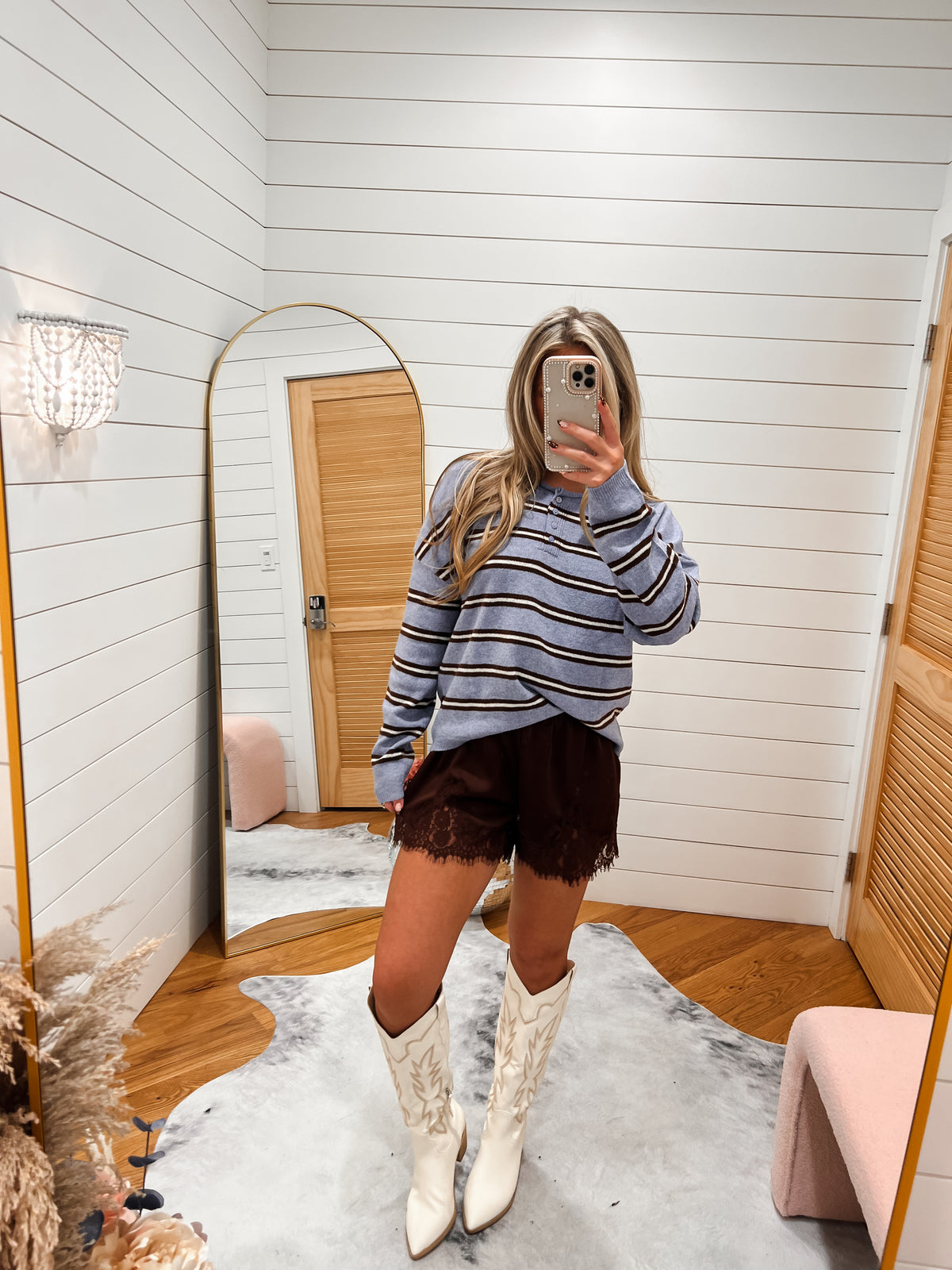 Cozy Blue Stripe Button Knit Sweater