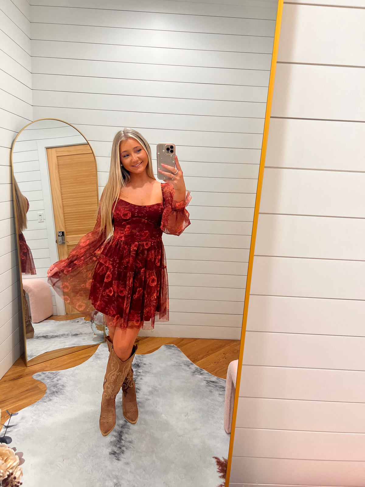Burgundy Floral Chiffon Corset Mini Dress