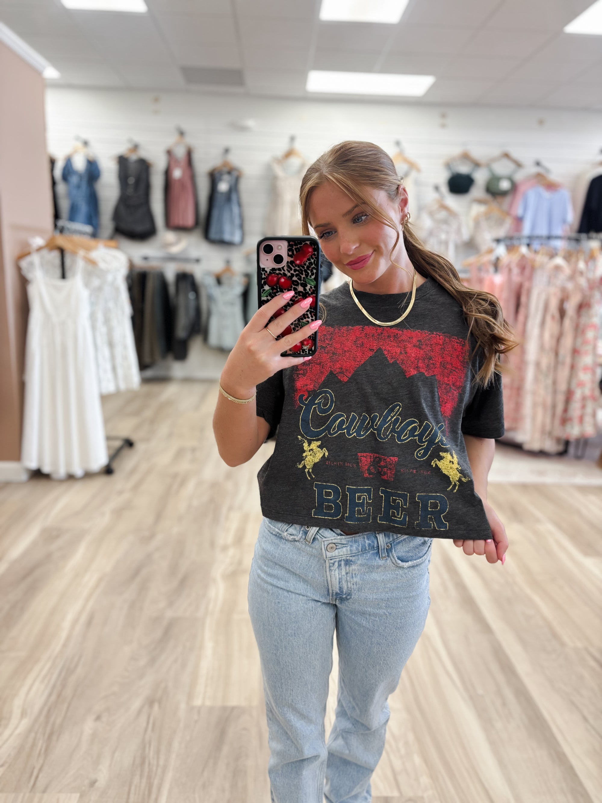 Cowboys and Beer Charcoal Cropped Tee