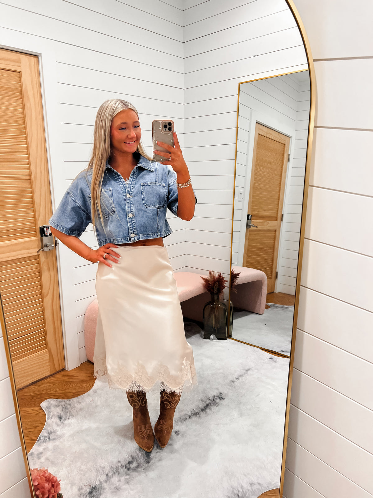 Rosalie Satin Cream Midi Skirt
