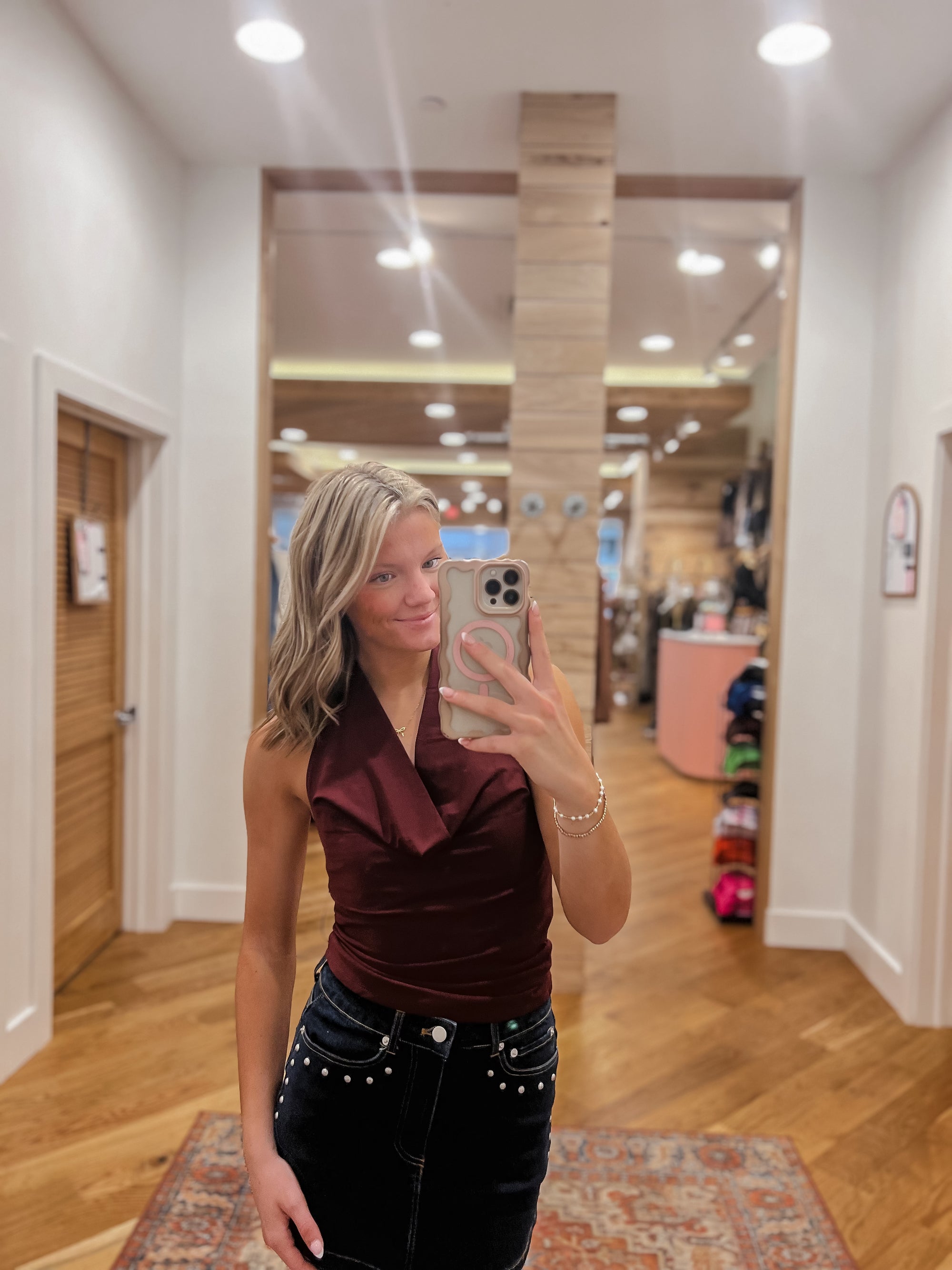 City Lights Maroon Halter Top