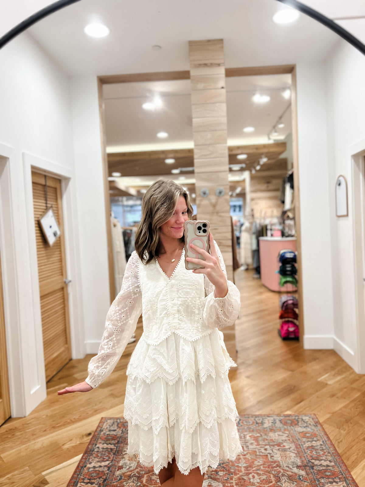 Eyelet and Lace Cream Dress