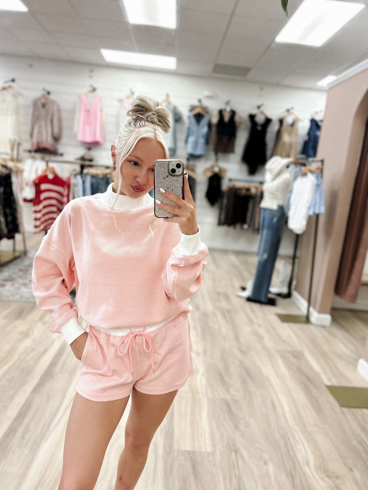 Peach  Breeze Mockneck Pullover