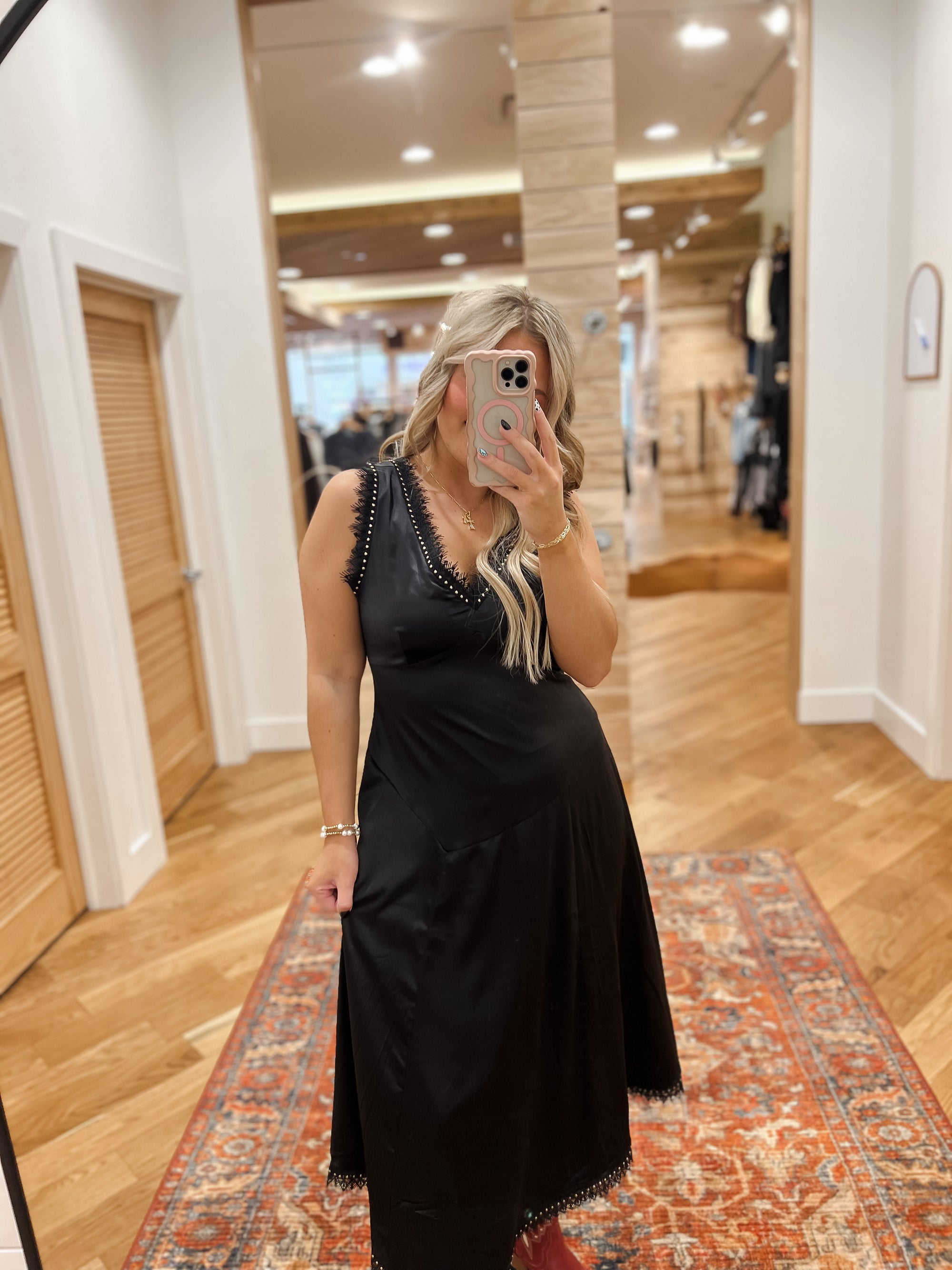 Asymmetrical Satin Studded Lace Sleeveless Midi Dress