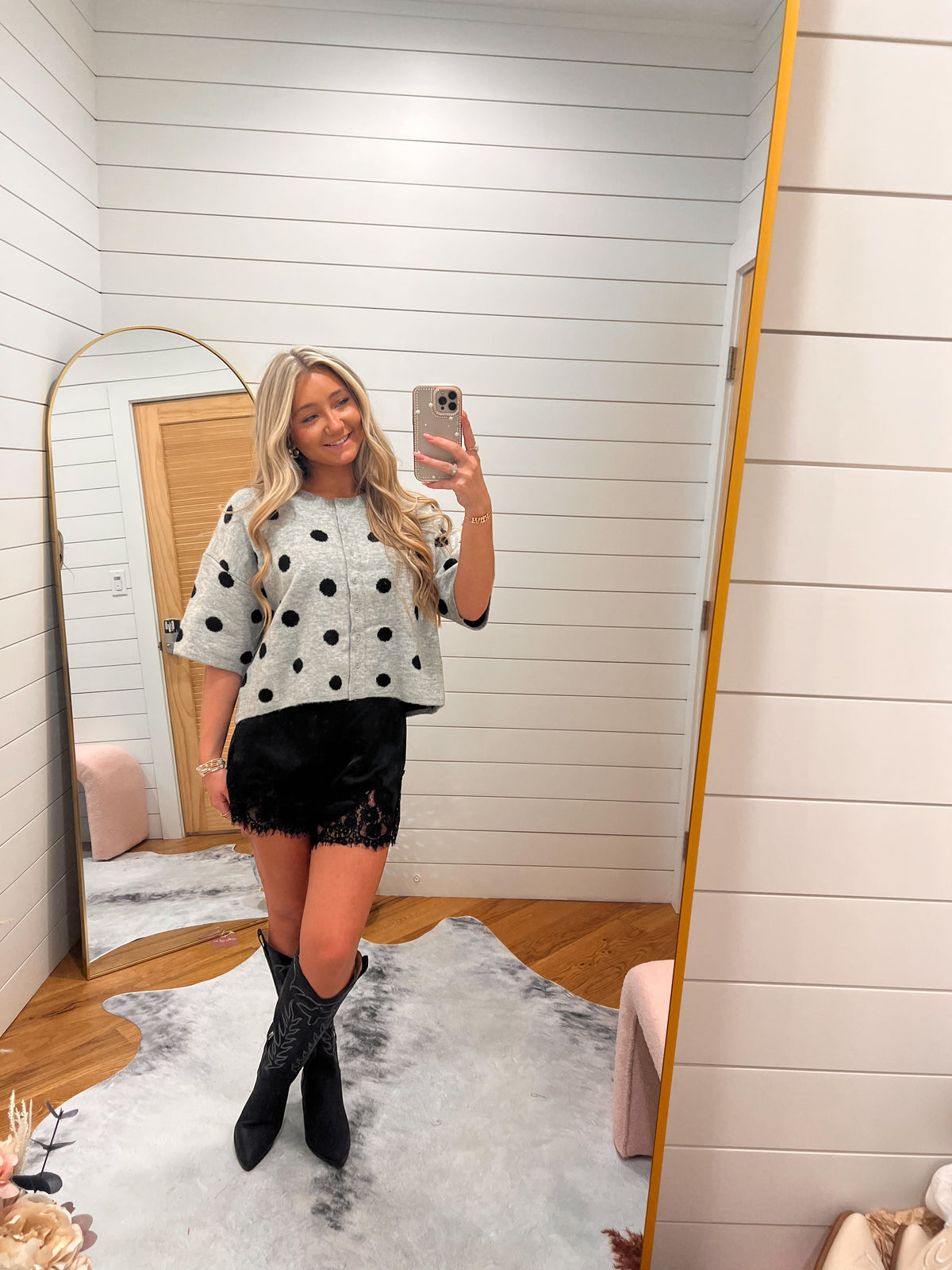 Heather Grey Black Polka Dot Sweater Cardigan