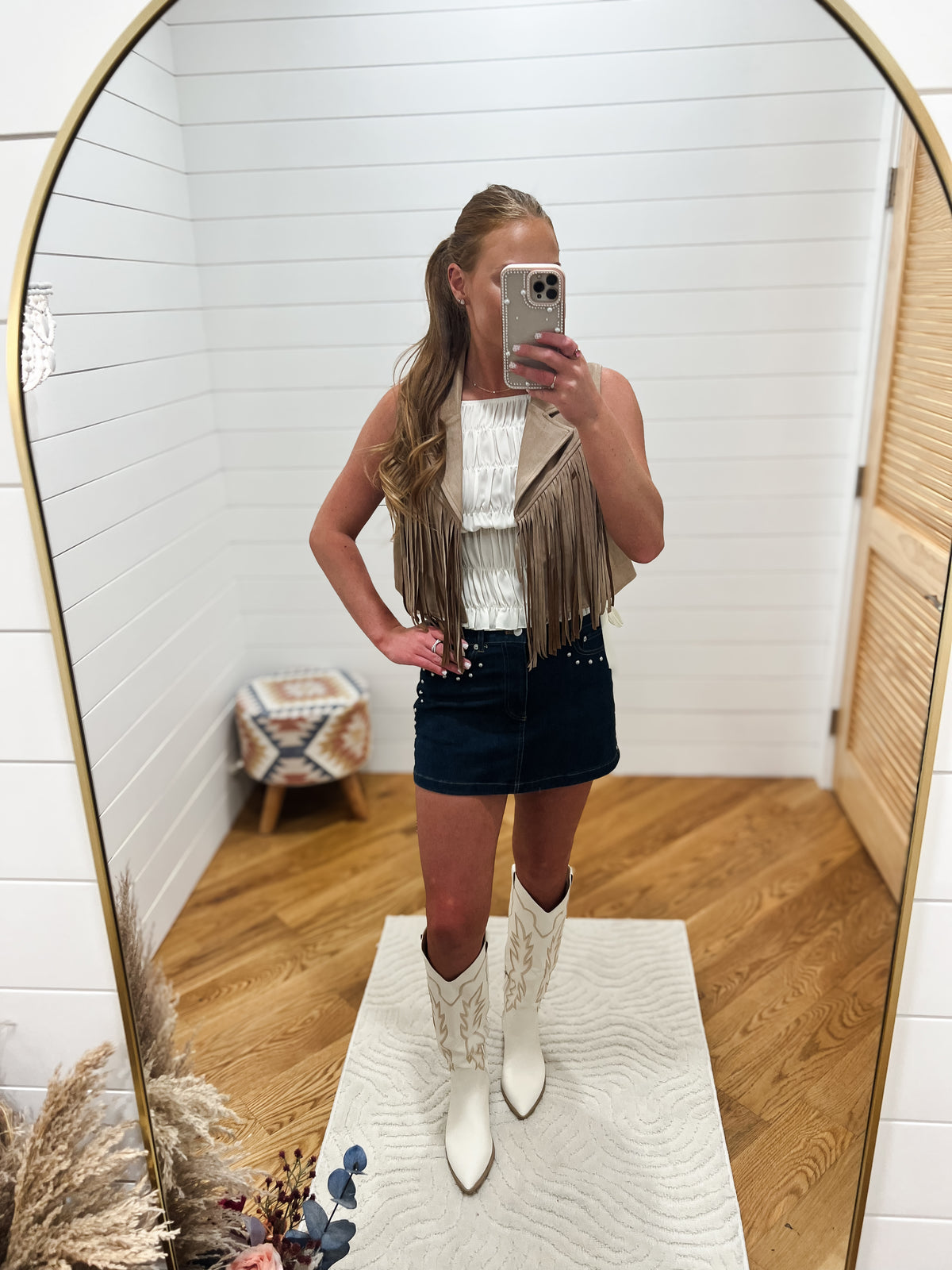 Western Tan Sky Fringe Vest
