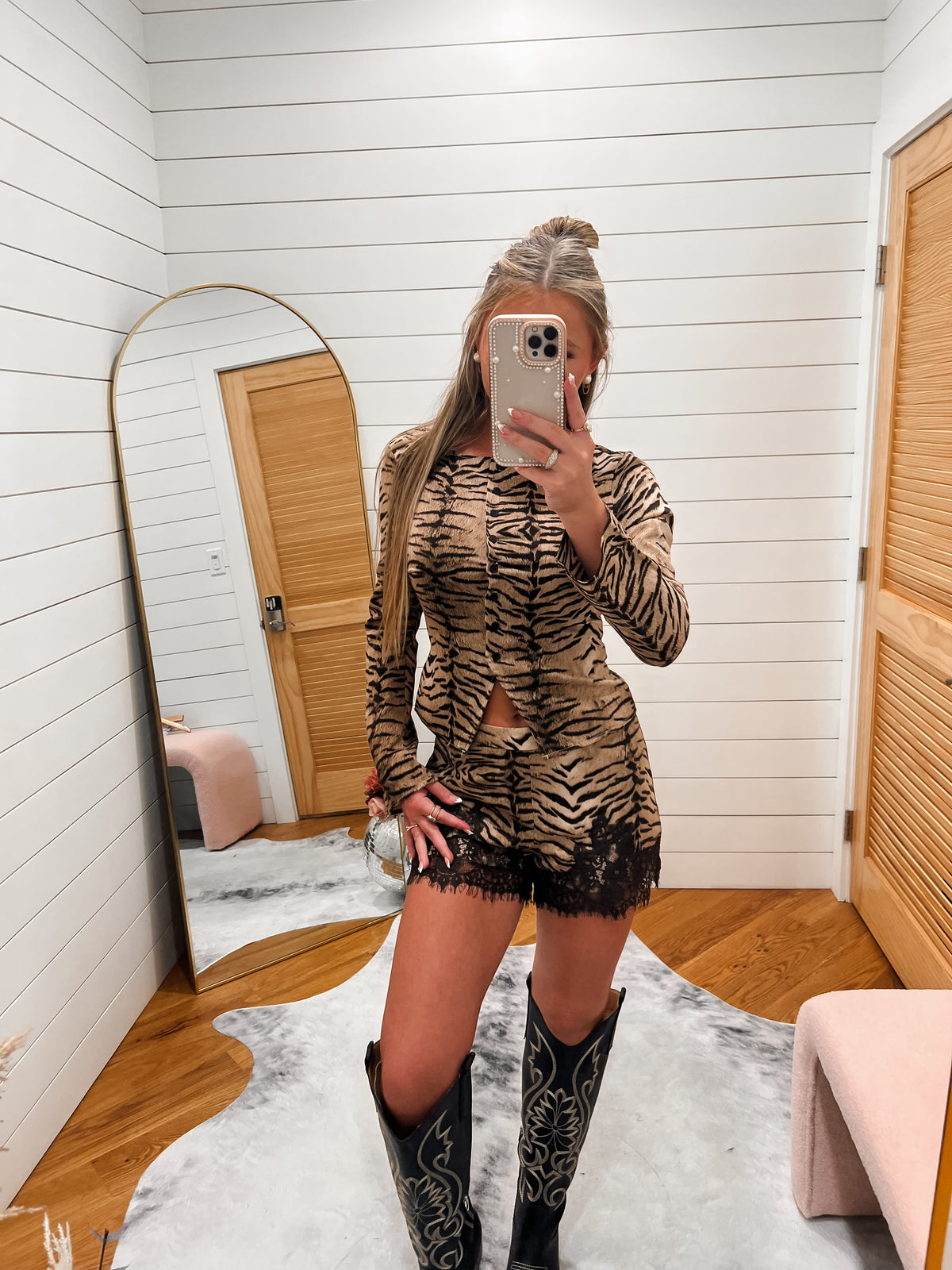 Tiger Print Lace Trim Shorts