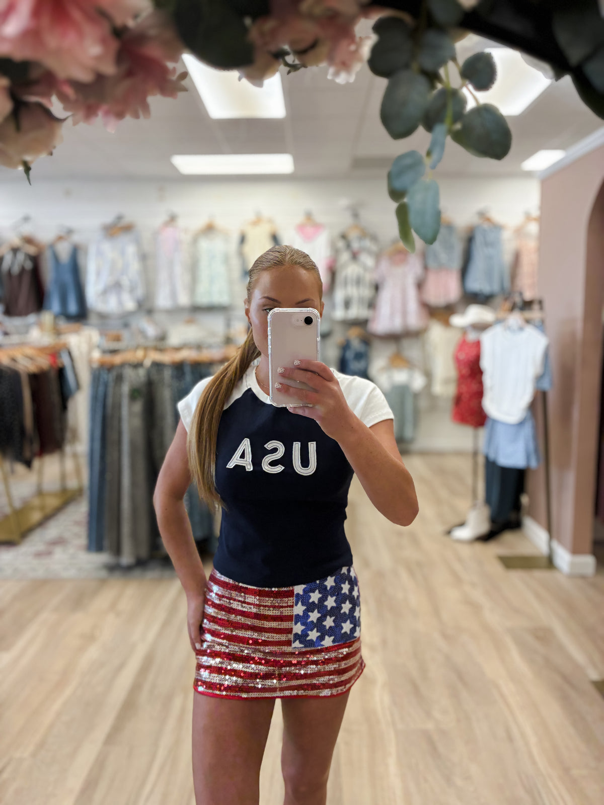 All American Navy Babe Raglan Top