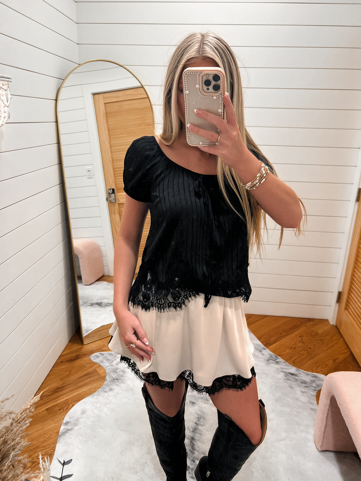 Black Lace Trim Babydoll Top