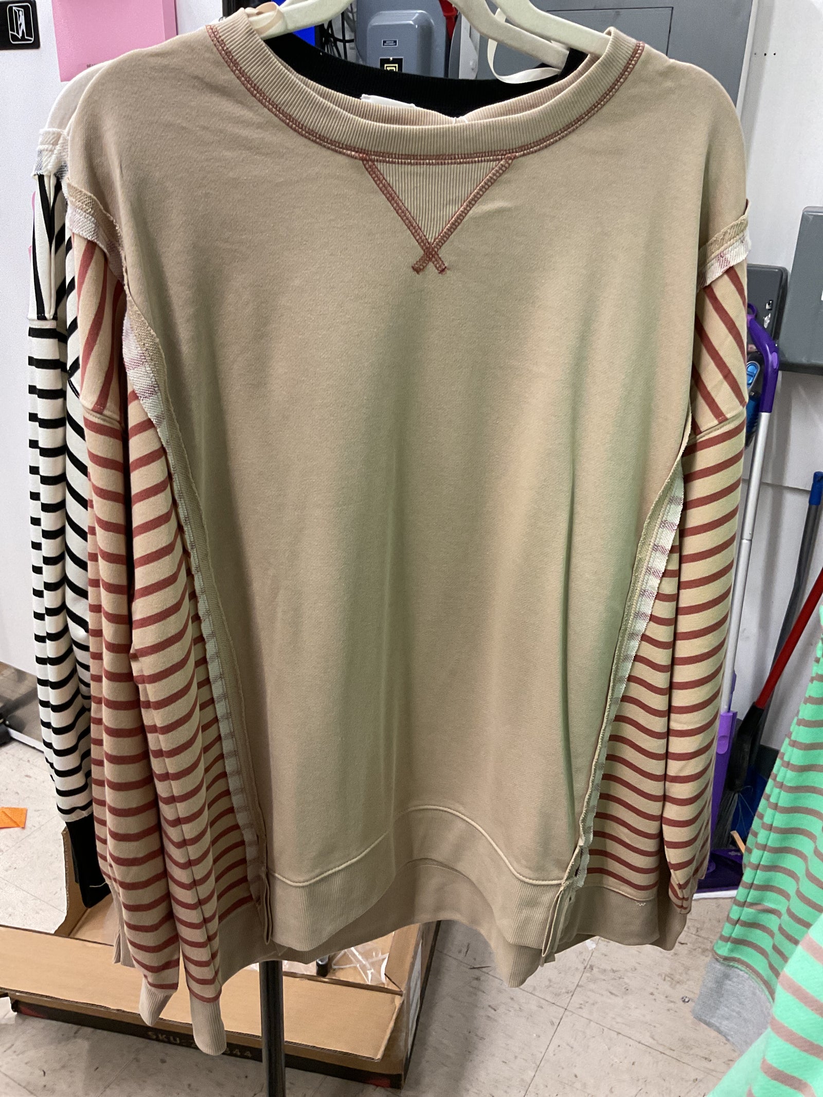 Leah Beige and Rust Striped Pullover