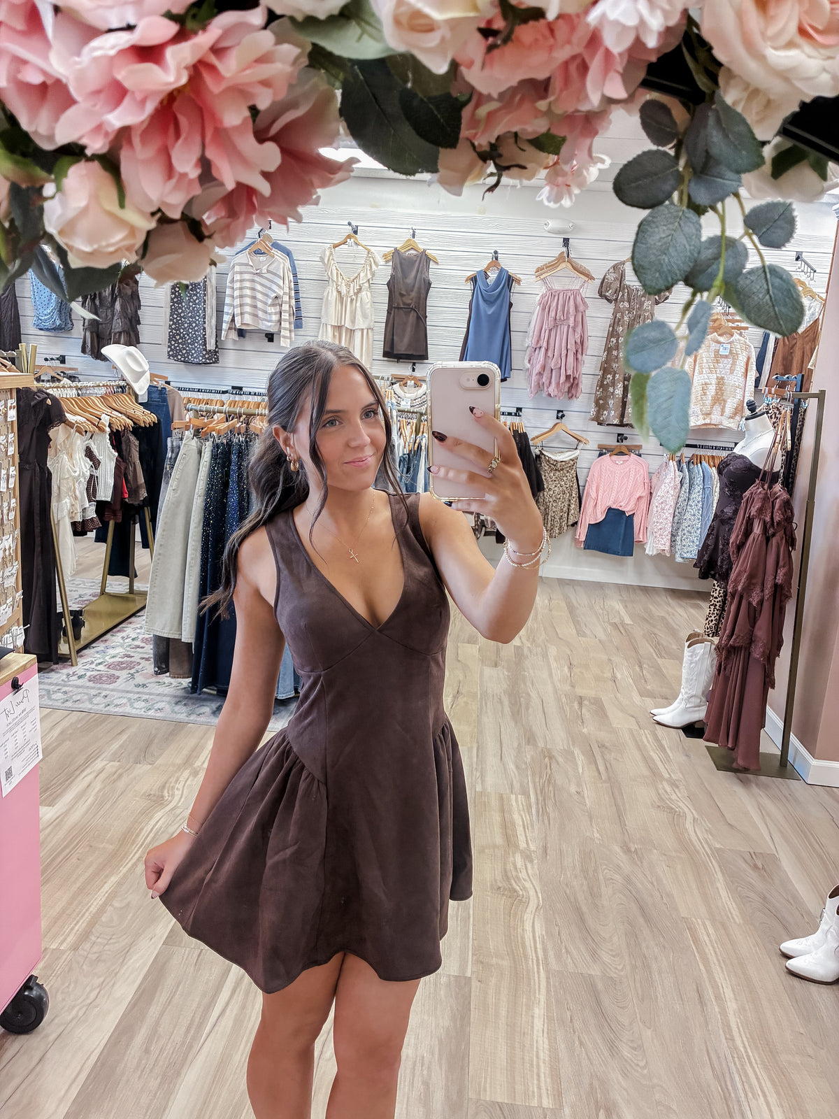 Wild Side Sleeveless Brown Suede Mini Dress