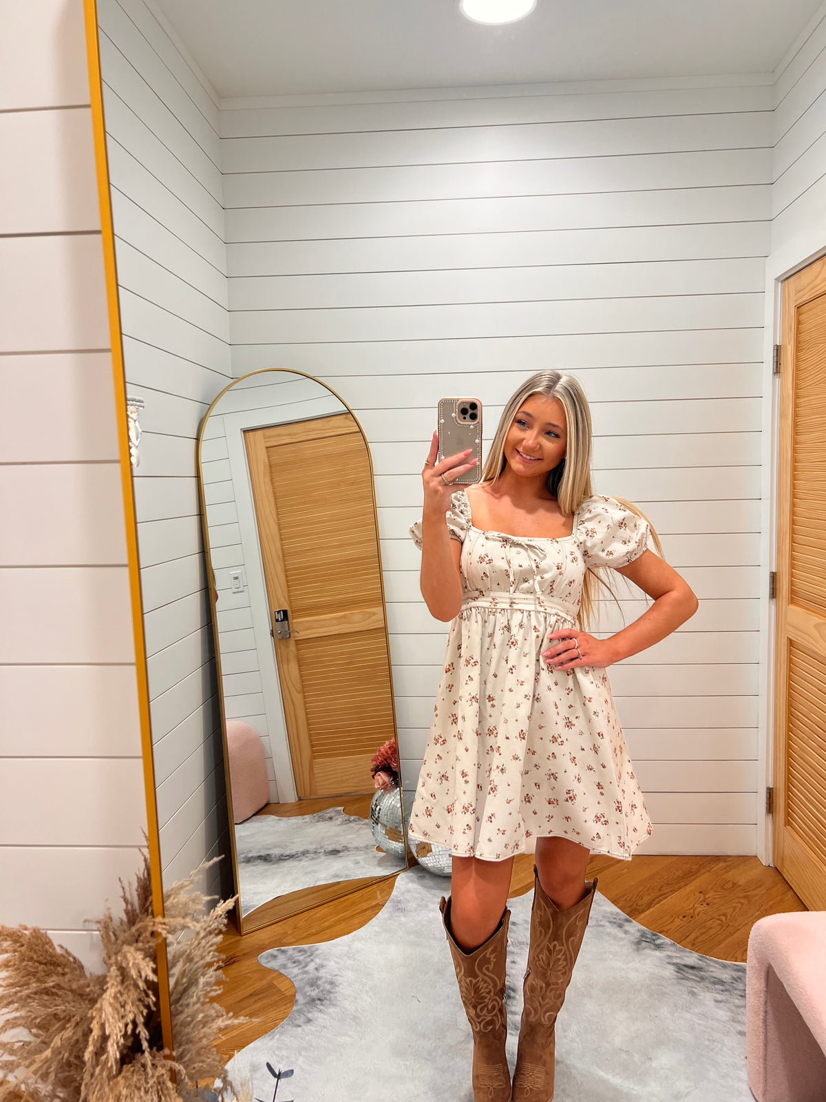 Cream Floral Corset Mini Dress