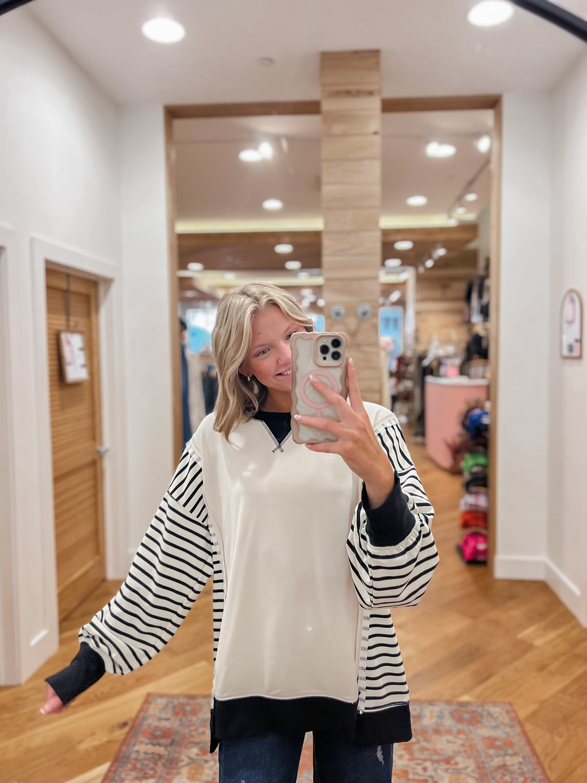 Leah Black And White Striped Pullover