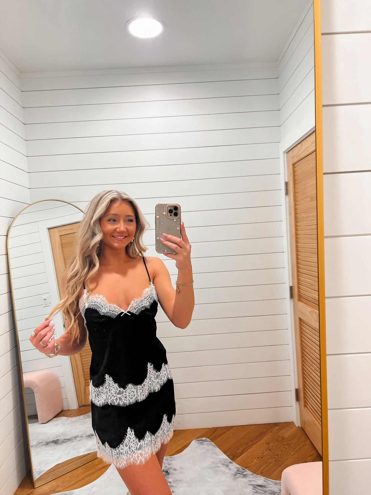 Black Contrast Lace Trim Mini Skirt