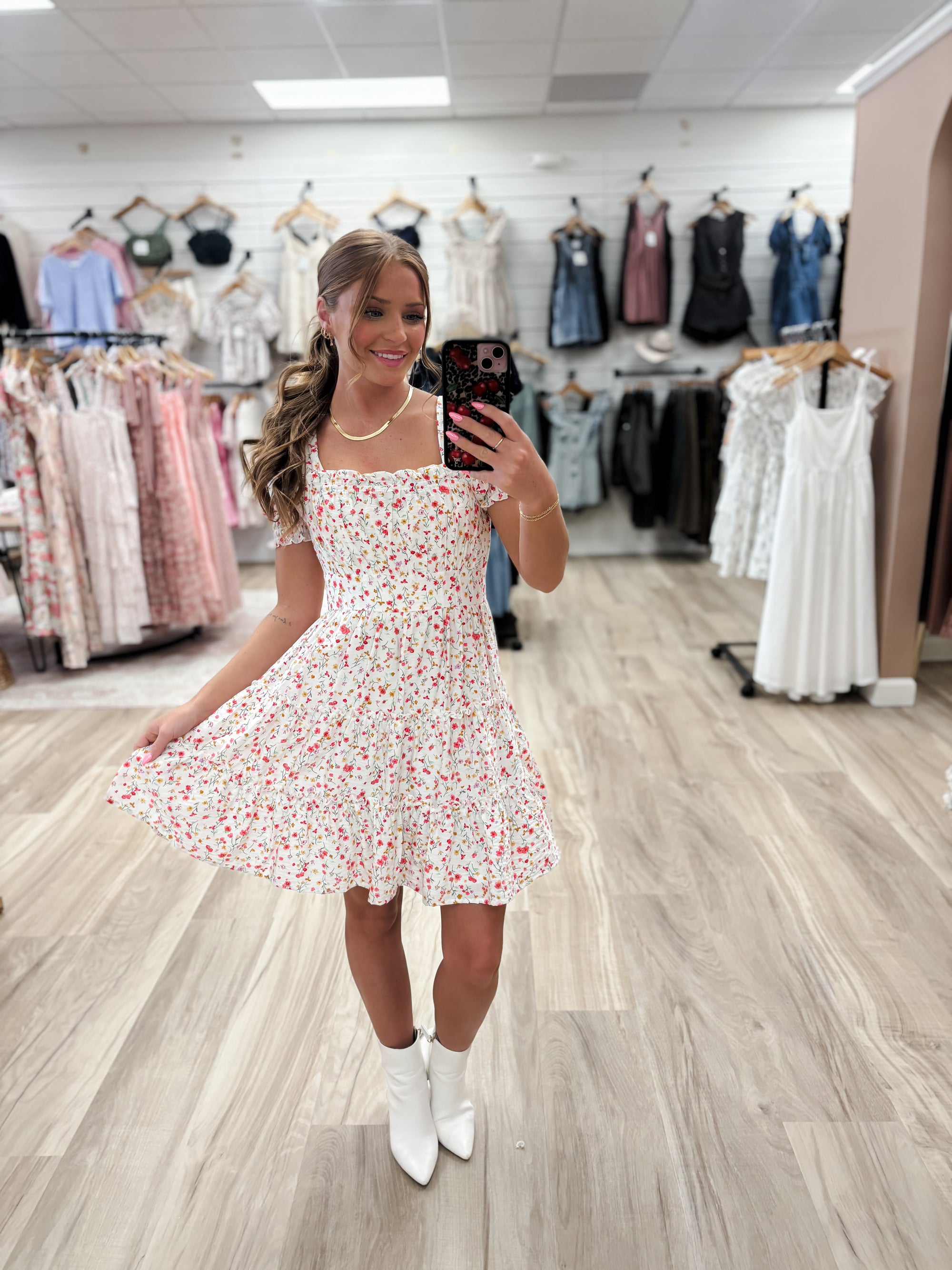 Floral Ivory Mini Dress