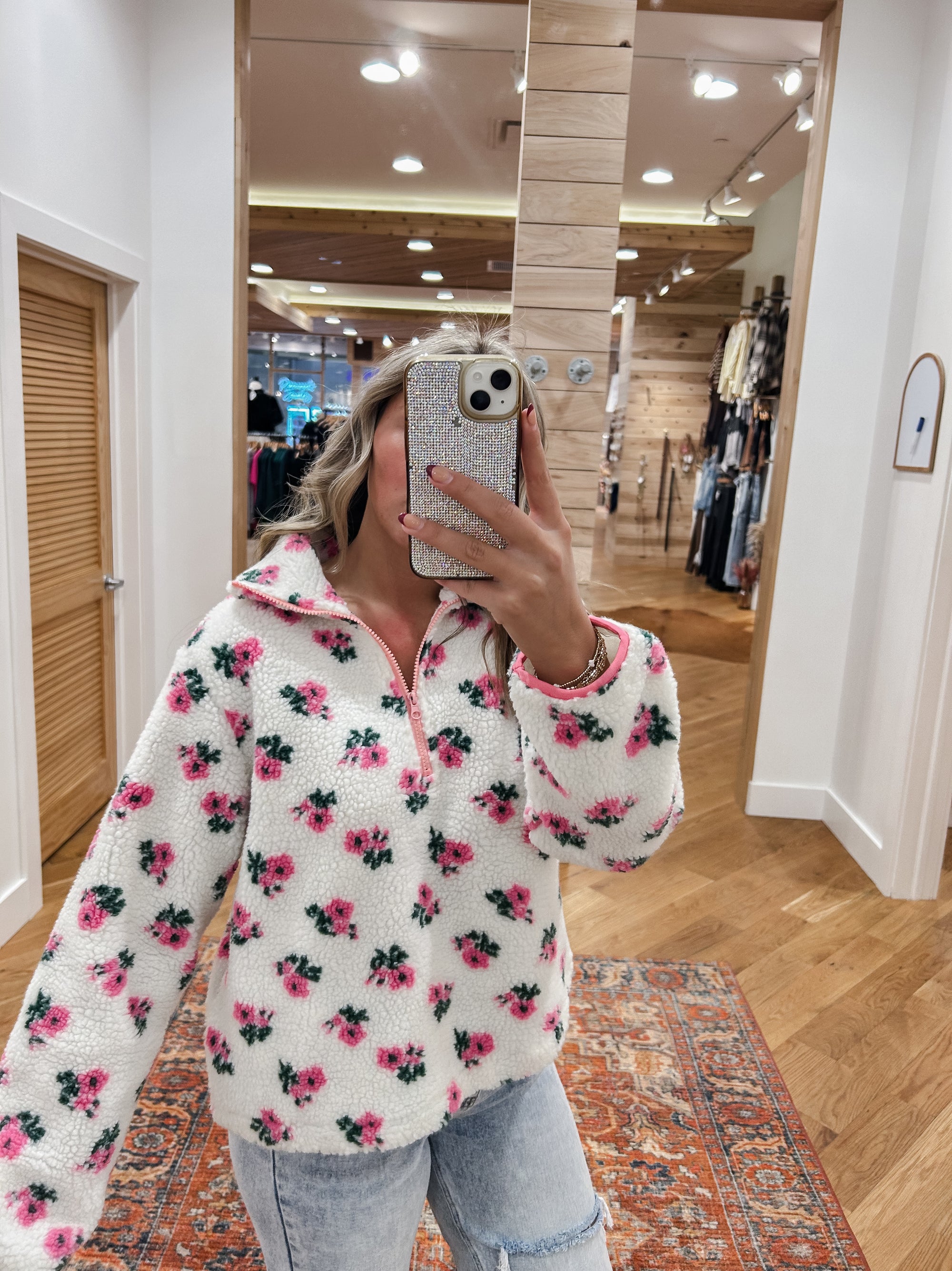 Floral Half Zip Fleece Pullover