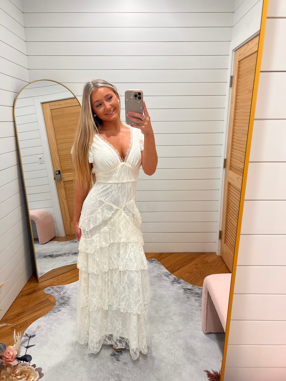 Ivory Lace Ruffle Maxi Dress