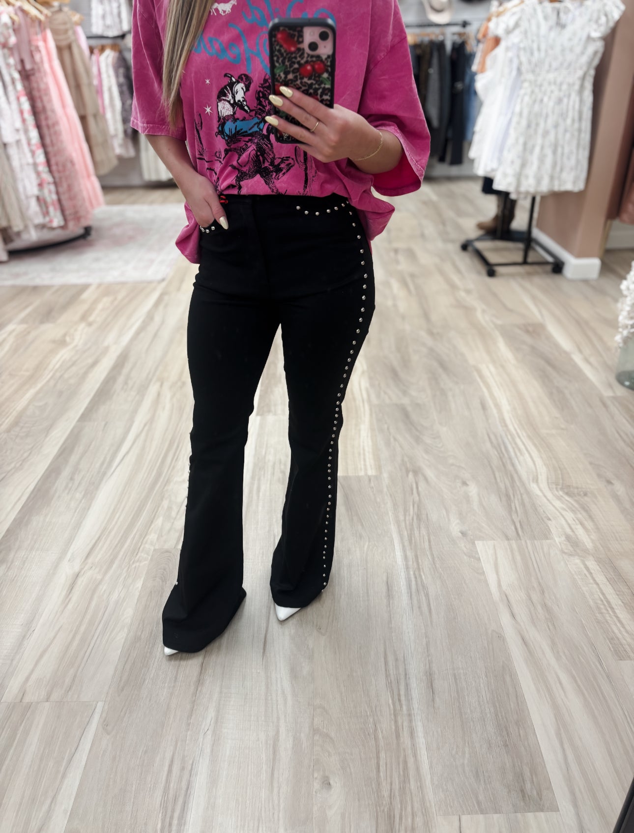 Miu High-Rise Flare Black Jeans with Studs