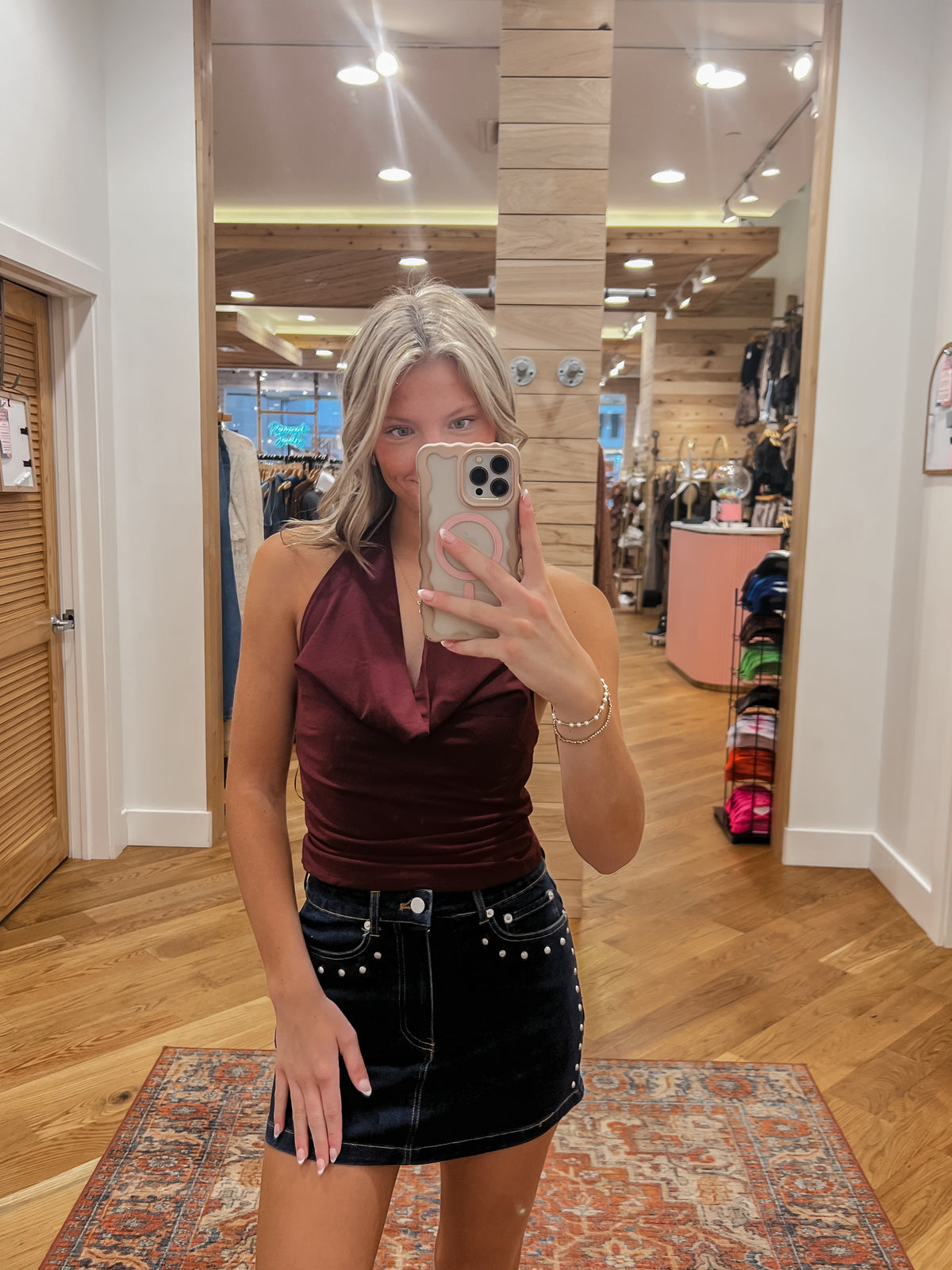 City Lights Maroon Halter Top