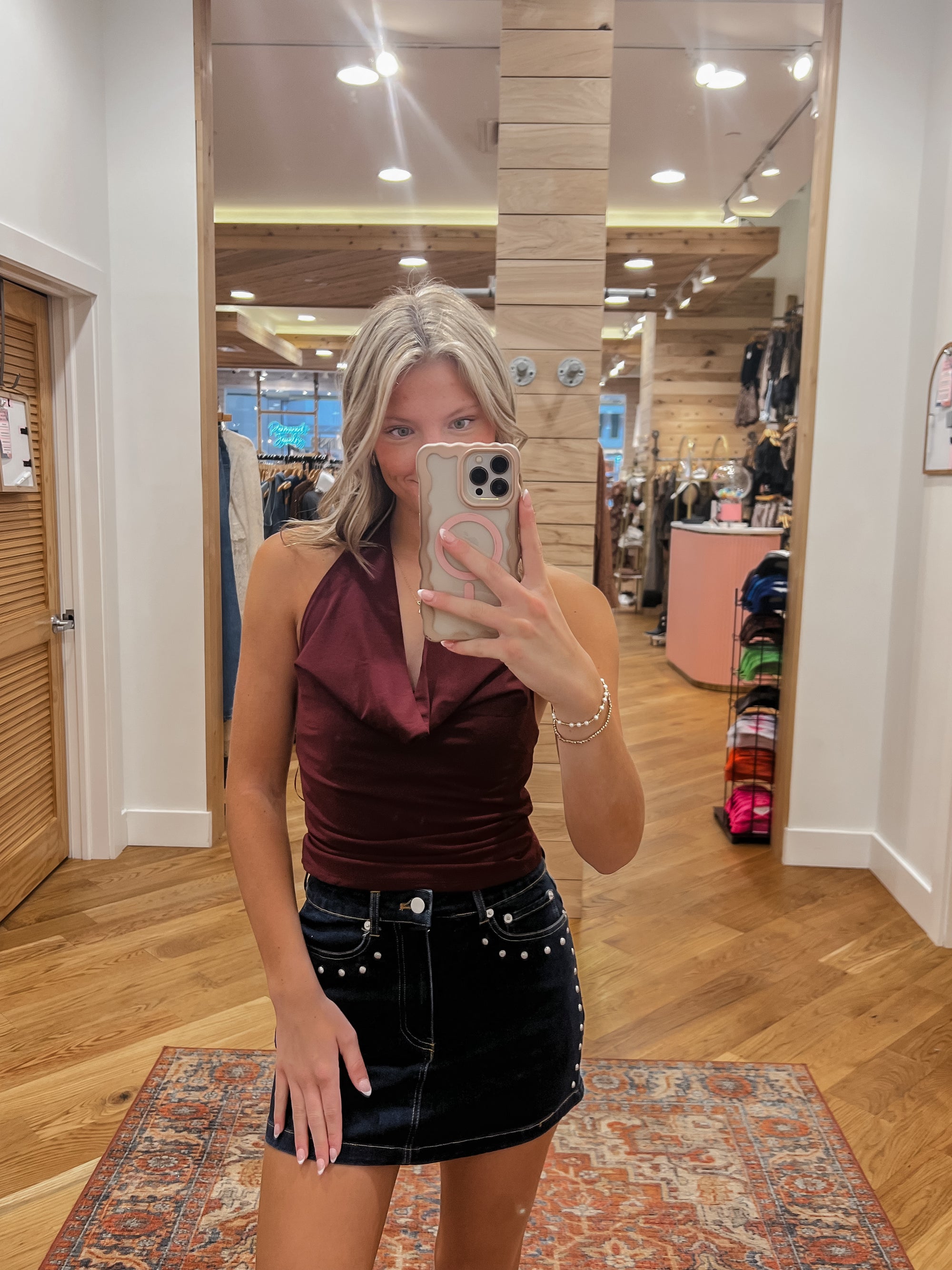 City Lights Maroon Halter Top