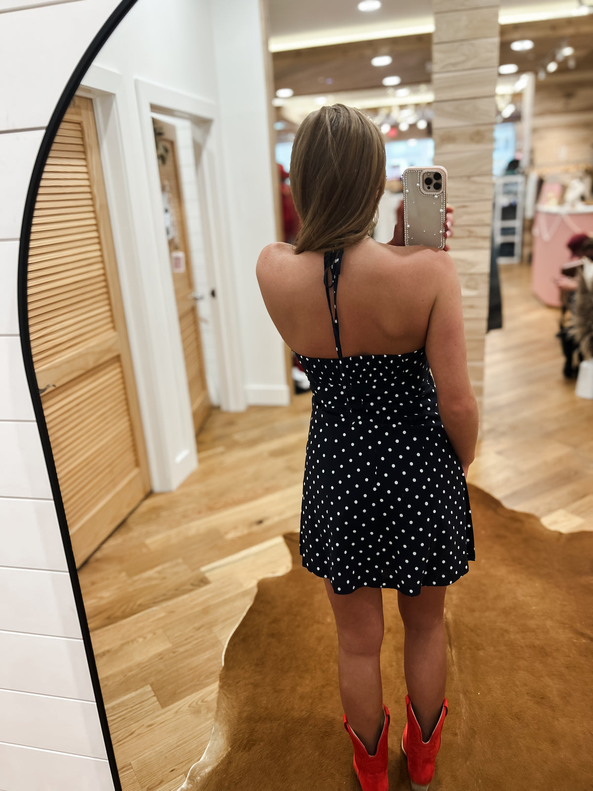 The Navy Dot And Day Dream Halter Mini Dress