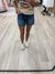 R Mid Rise Relaxed Fit Mid Length Dark Denim Shorts
