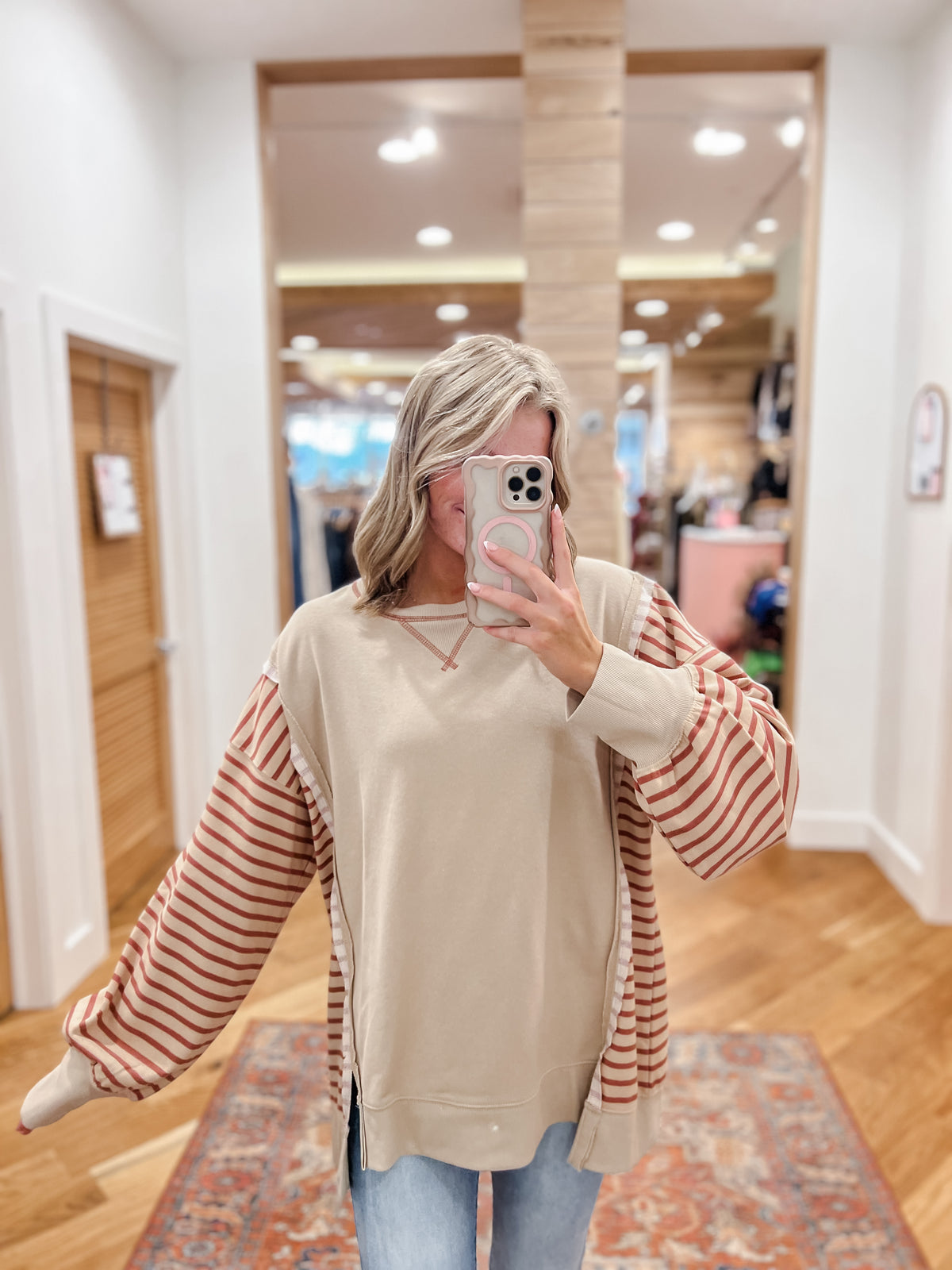 Leah Beige and Rust Striped Pullover