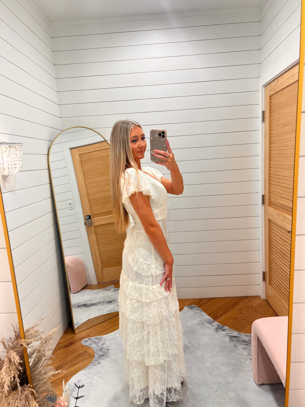 Ivory Lace Ruffle Maxi Dress
