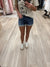 R Low Rise Cuffed Dark Denim Shorts