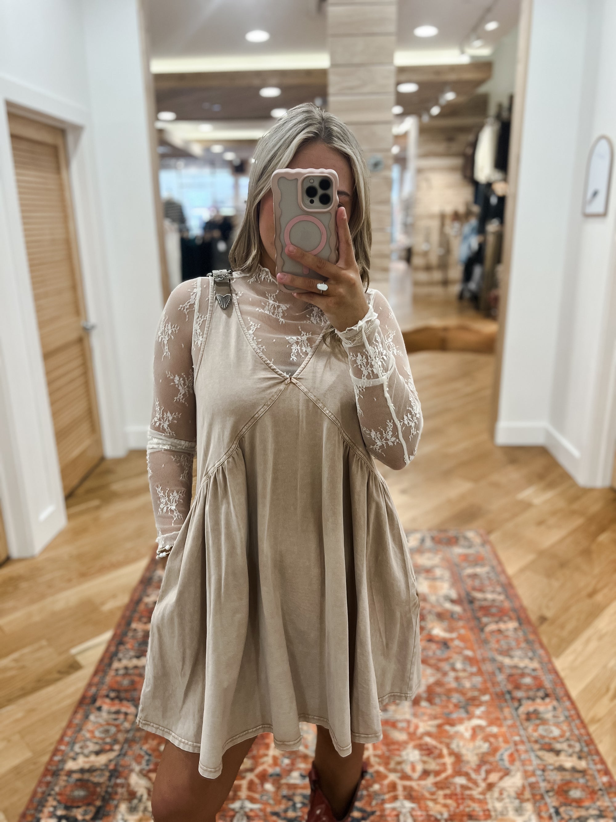 Boots and Buckles Babydoll Taupe Dress