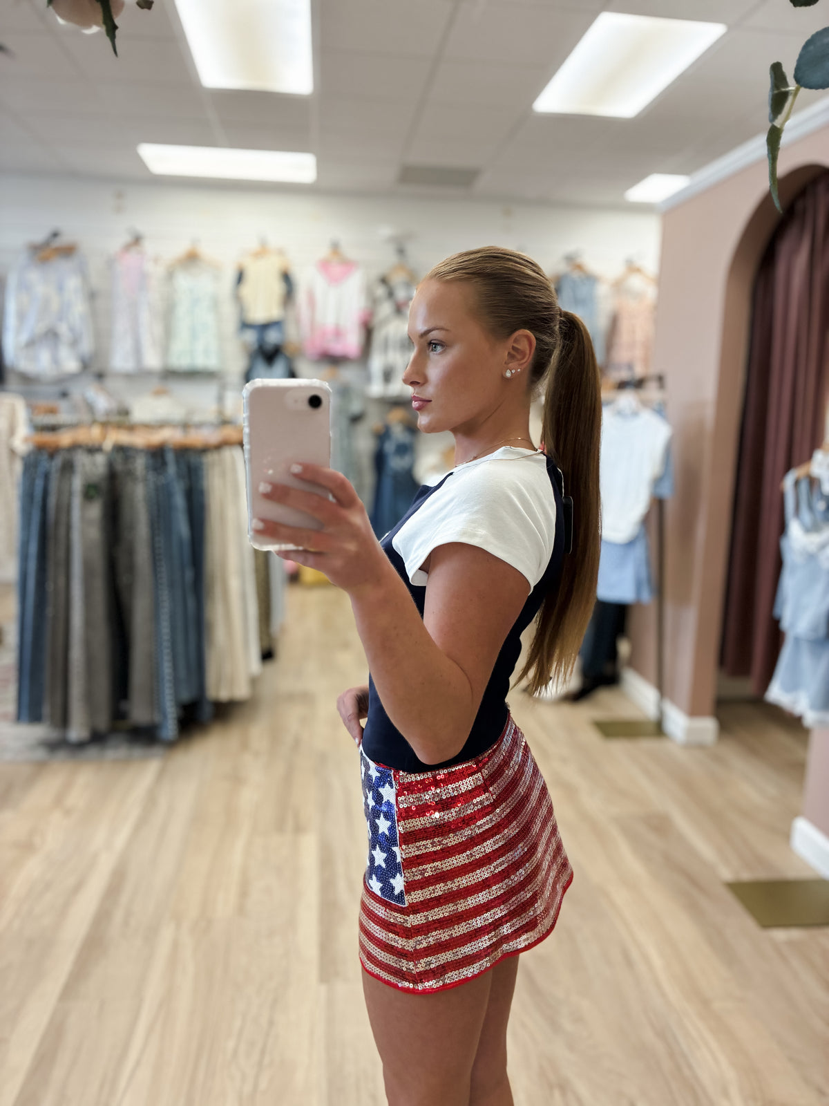 Sequin &amp; Stripes Mini Skirt