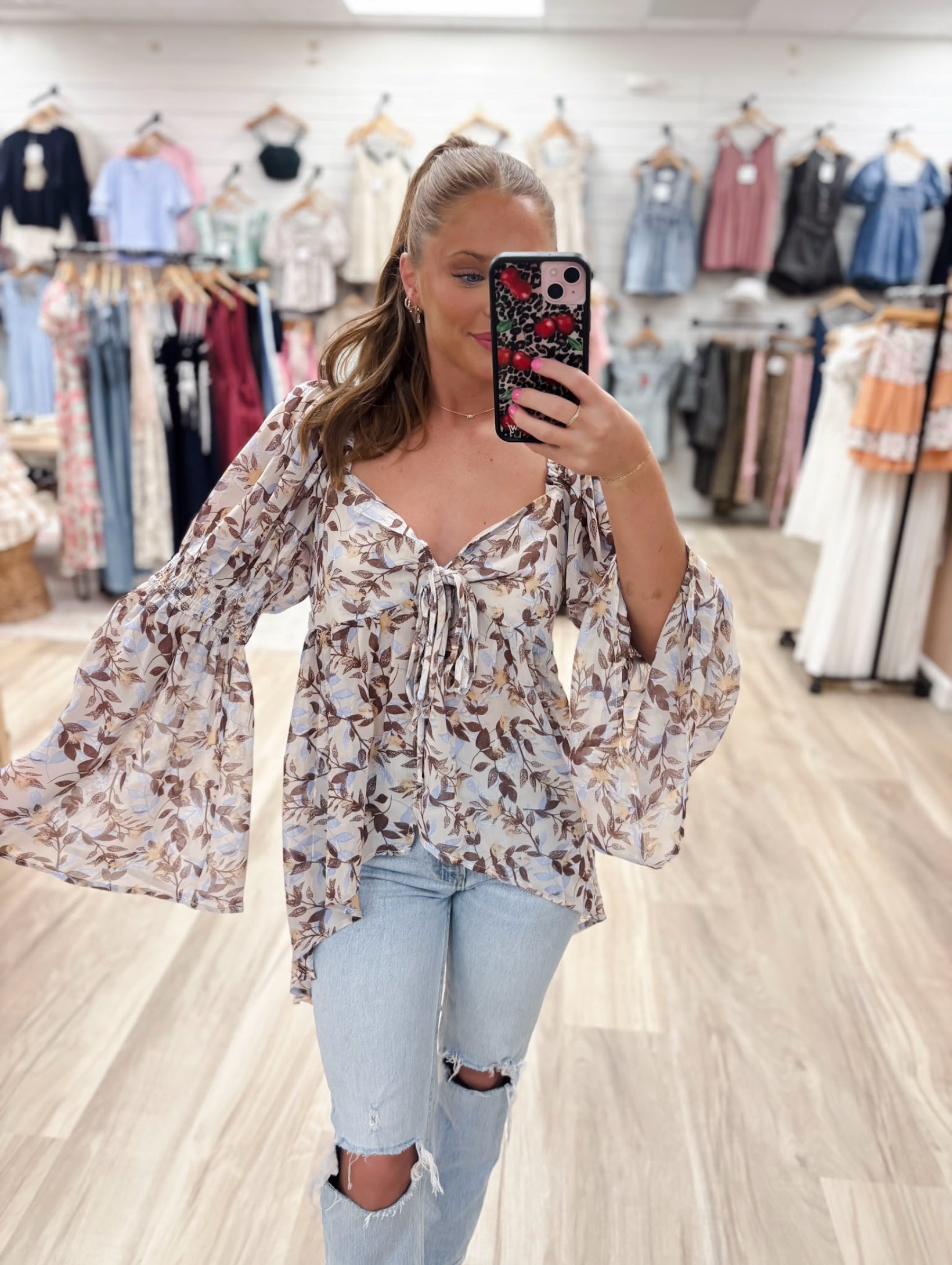 Floral Print Chiffon Mocha Top