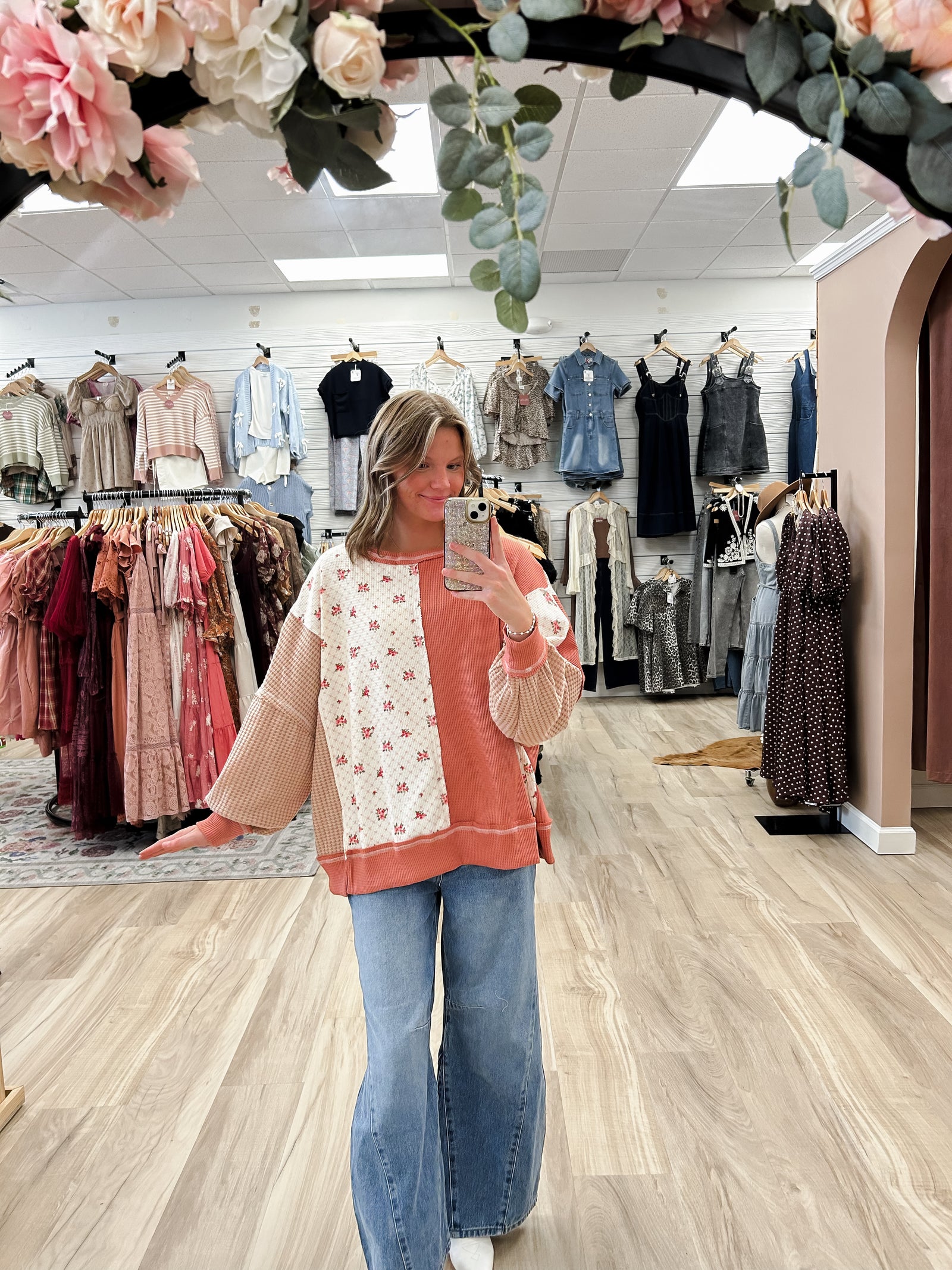 Everly Dusty Pink Floral Print Pullover